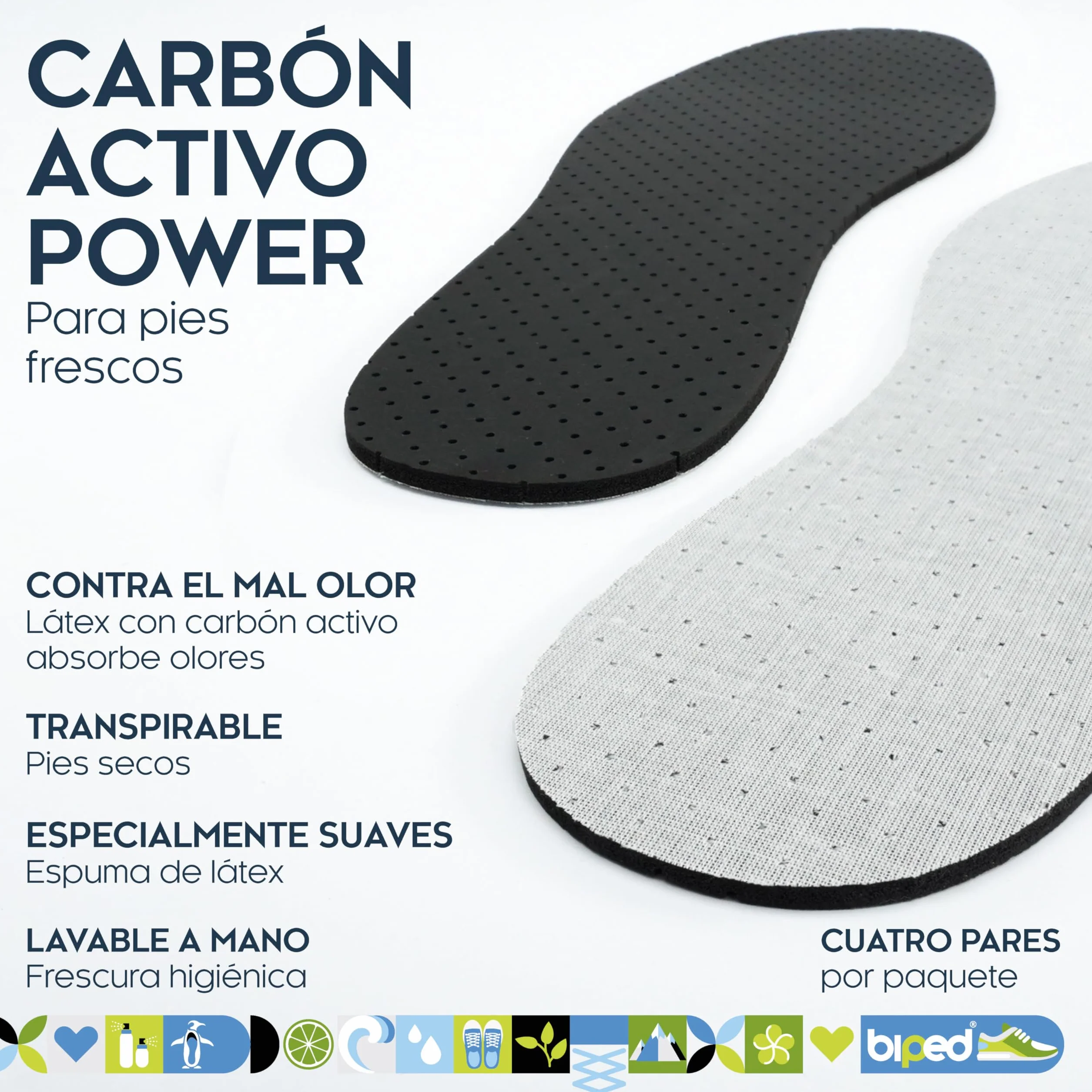 Biped 4 Pares Plantillas Carbón Activo Hombre Mujer Sudor Mal Olor Inserciones Látex Suave Zapatos Frescos