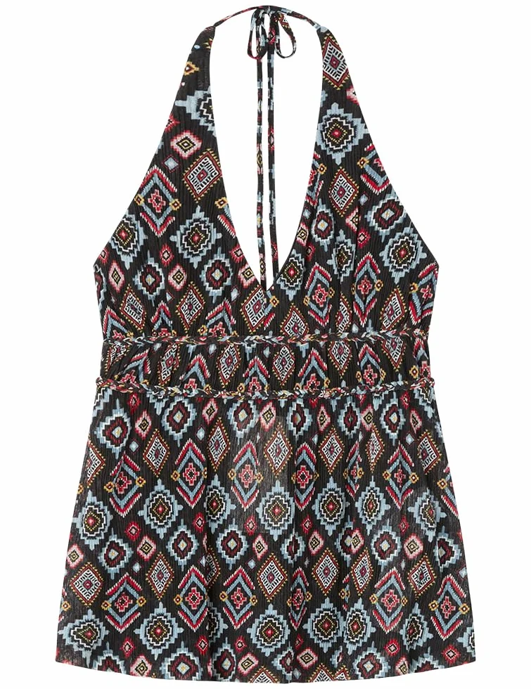 Springfield Boho Halter Printed Top Camiseta Mujer