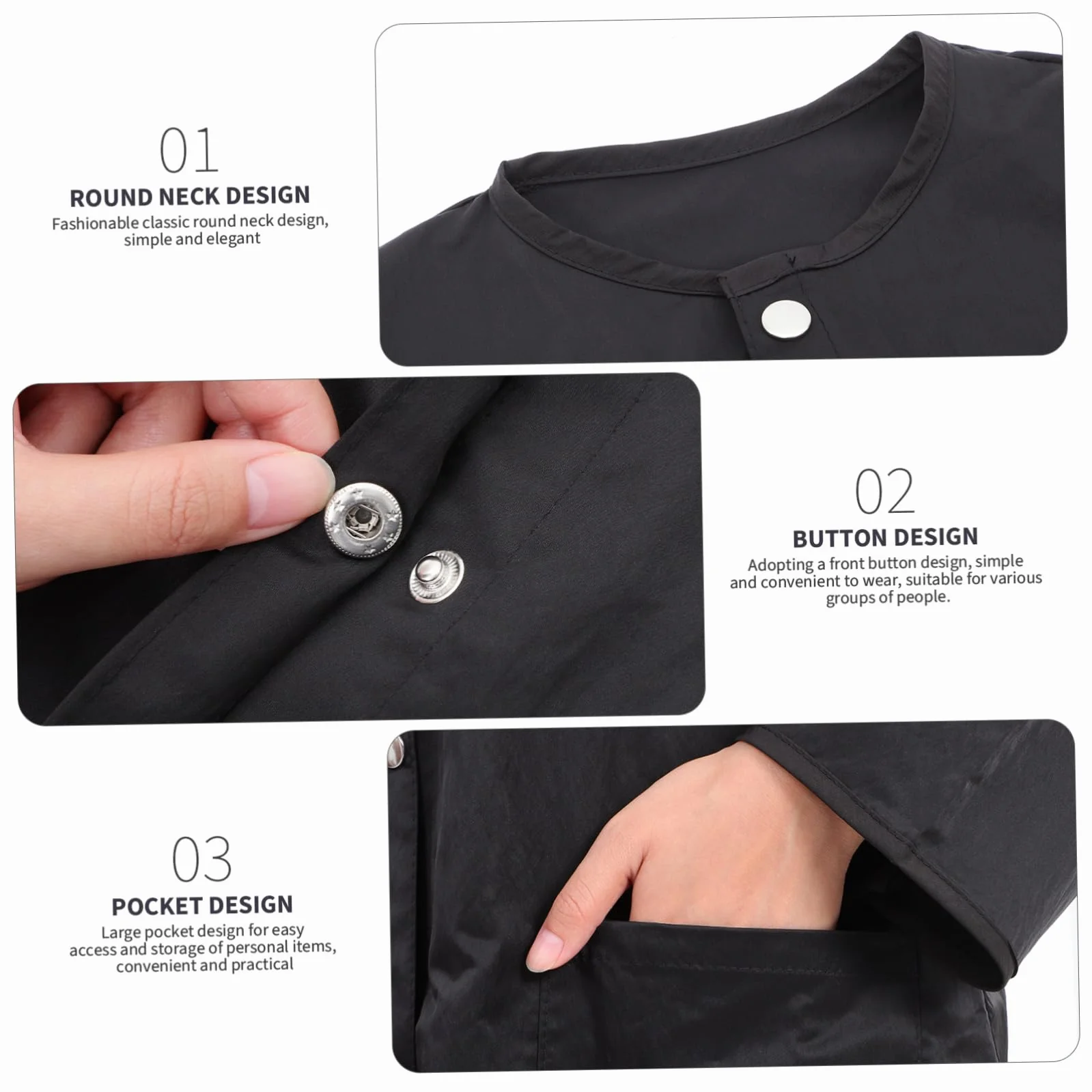 FOMIYES Vestido de Trabajo Manga Larga Negro para Salón de Belleza