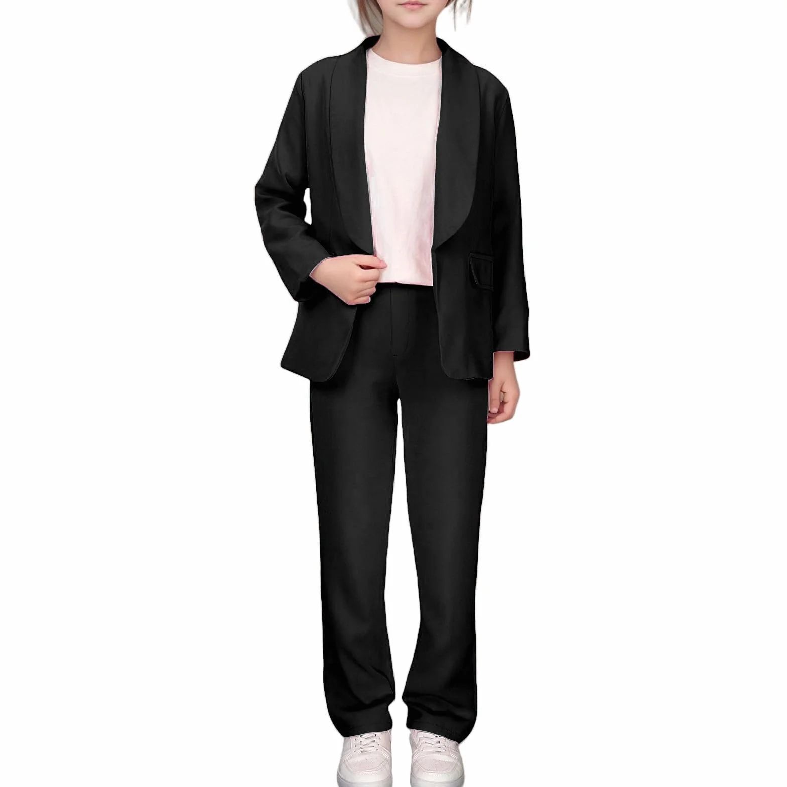Blazer para niña chaqueta de traje formal color sólido manga larga talla 5-14 años
