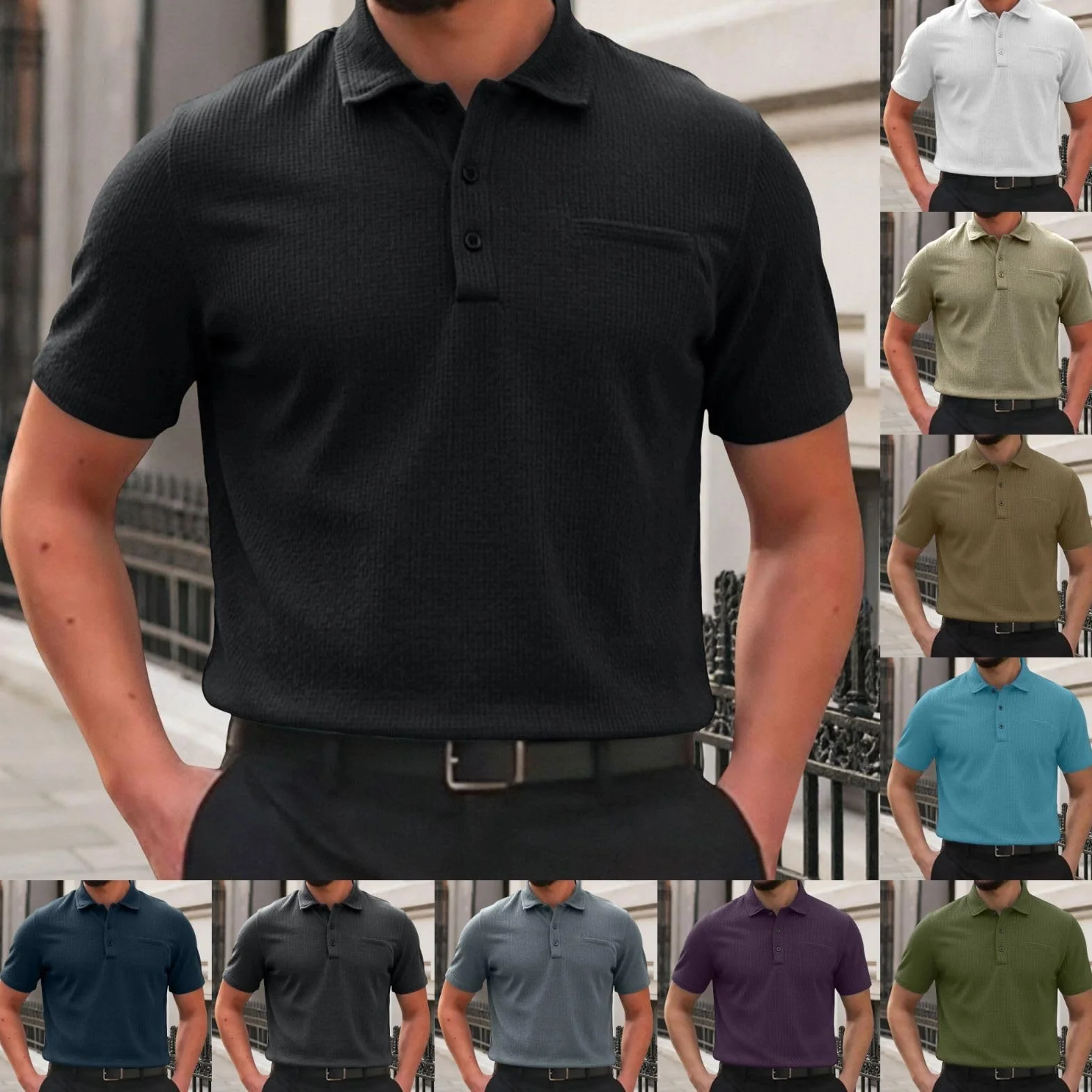 Polo Breeze para Hombre Transpirables Manga Corta Ajuste Elástico Cuello Texturizado Golf Casual