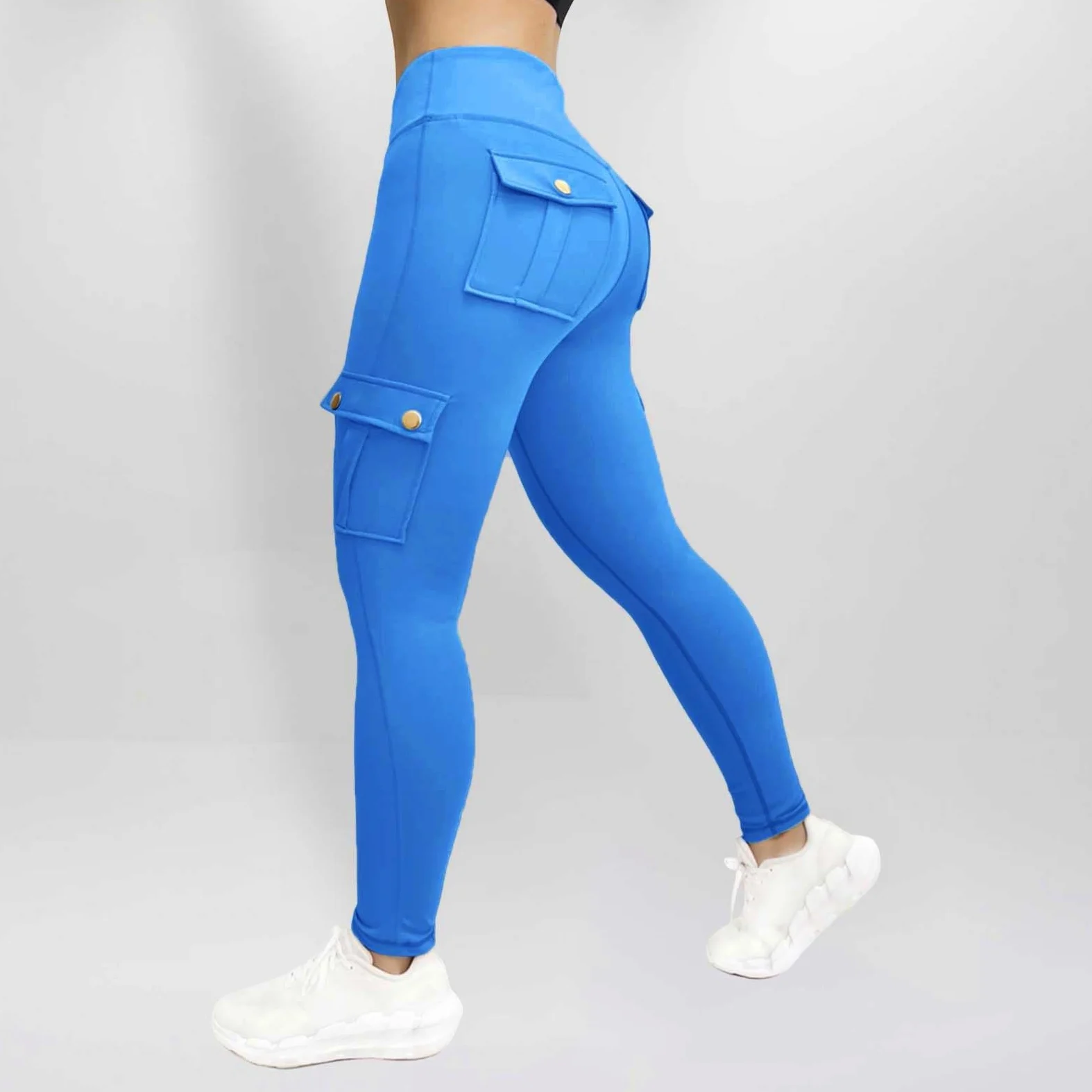 Pantalones de chándal para mujer, cintura alta, push up, leggings para | Mallas deportivas con bolsillos con detalles de botones, pantalones de yoga, mallas elásticas, pantalones de fitness con