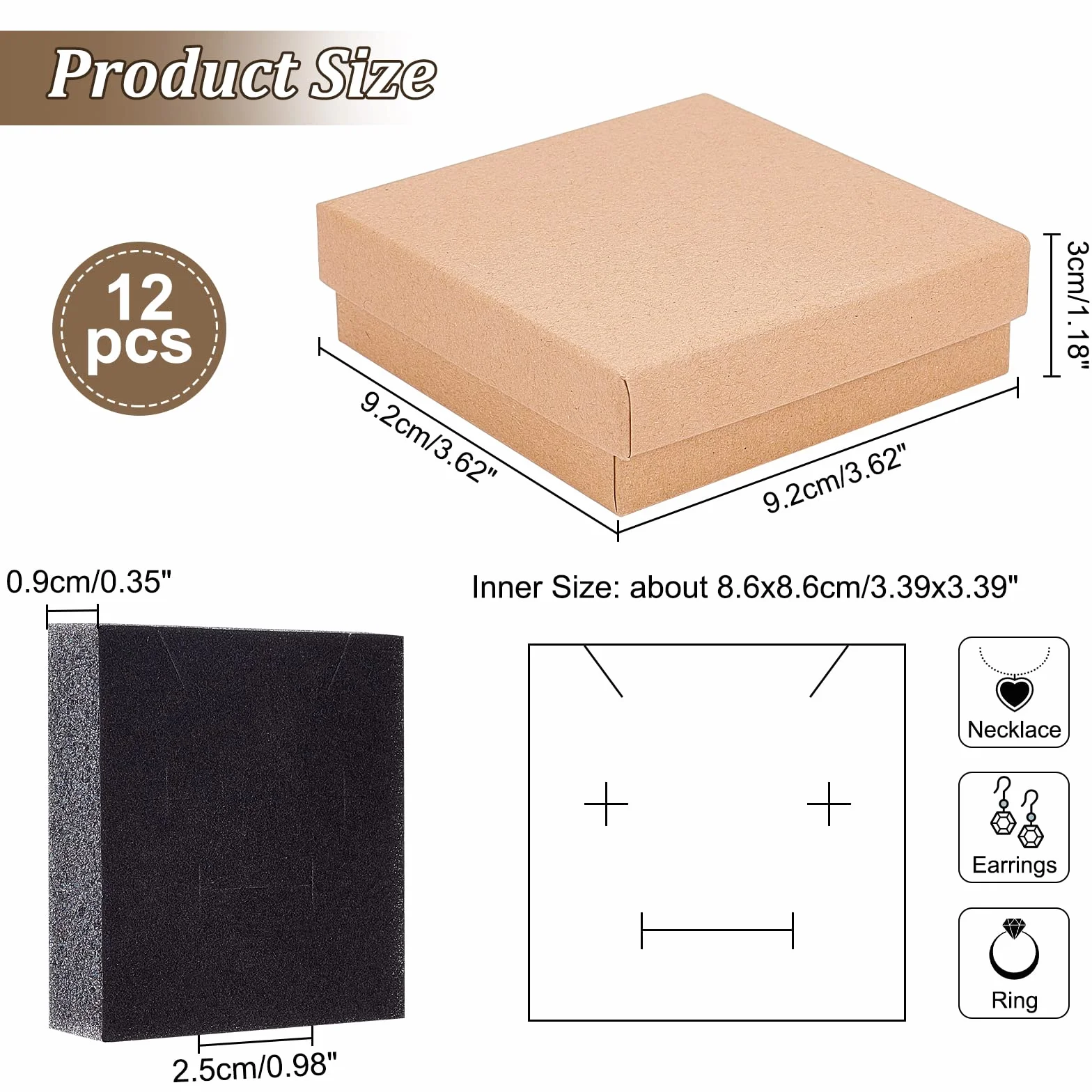NBEADS 12 Piezas 9cm Joyero Cuadrado Caja de Regalo de Cartón para Pulseras Collares