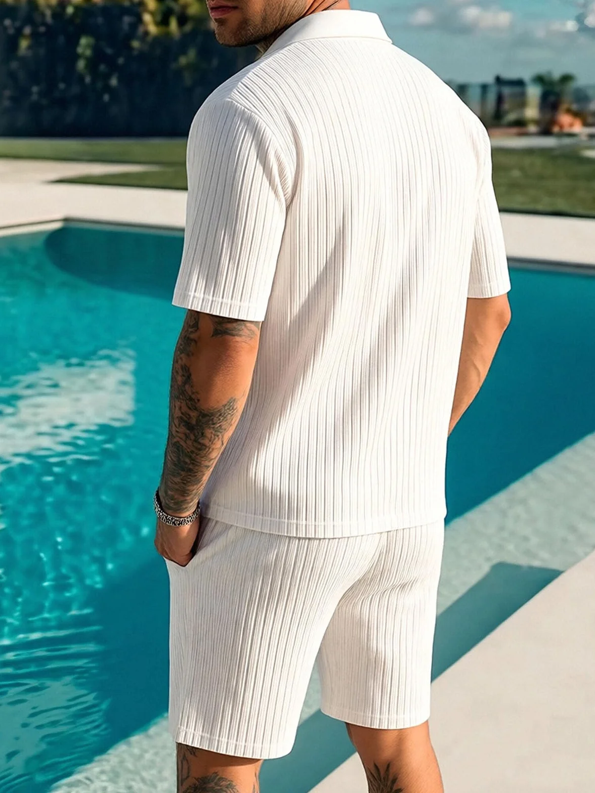 Conjunto Verano Hombre 2 Piezas Cremallera Camiseta y Pantalones Cortos Chándal con Bolsillos