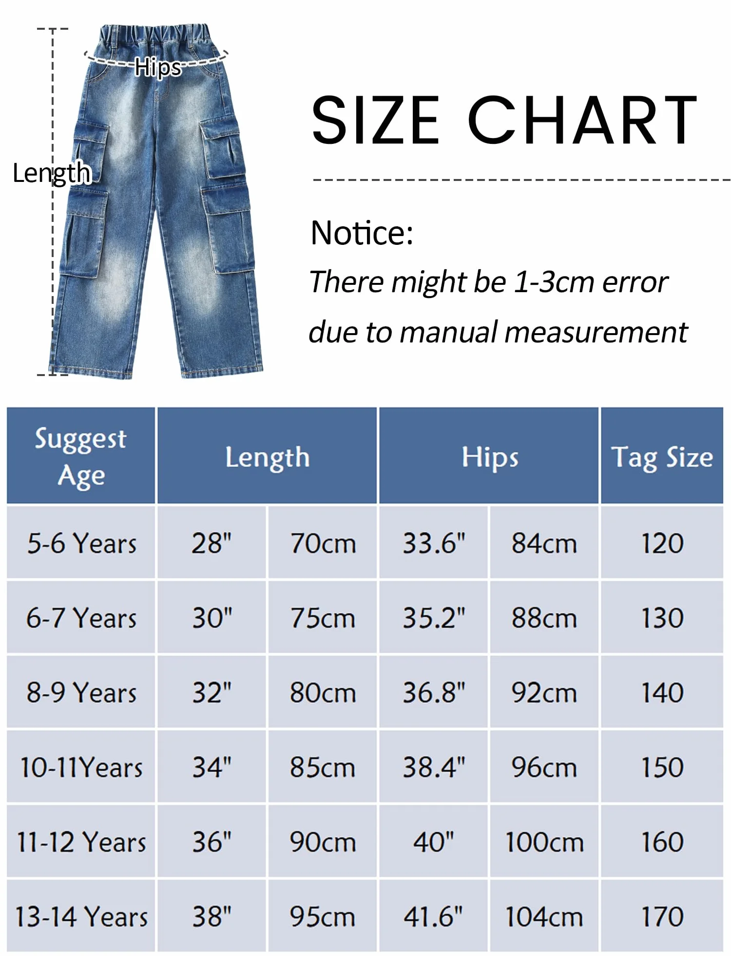 SEAUR Girls Baggy Denim Cargo Jogging Pants with Pockets