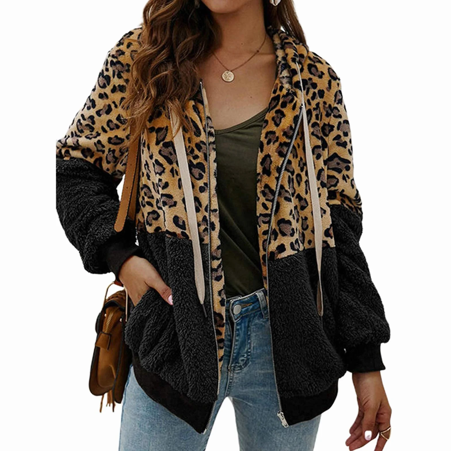 ABINGOO Abrigo Mujer Chaqueta Suéter Otoño Invierno Leopardo Lana Sudadera con Capucha