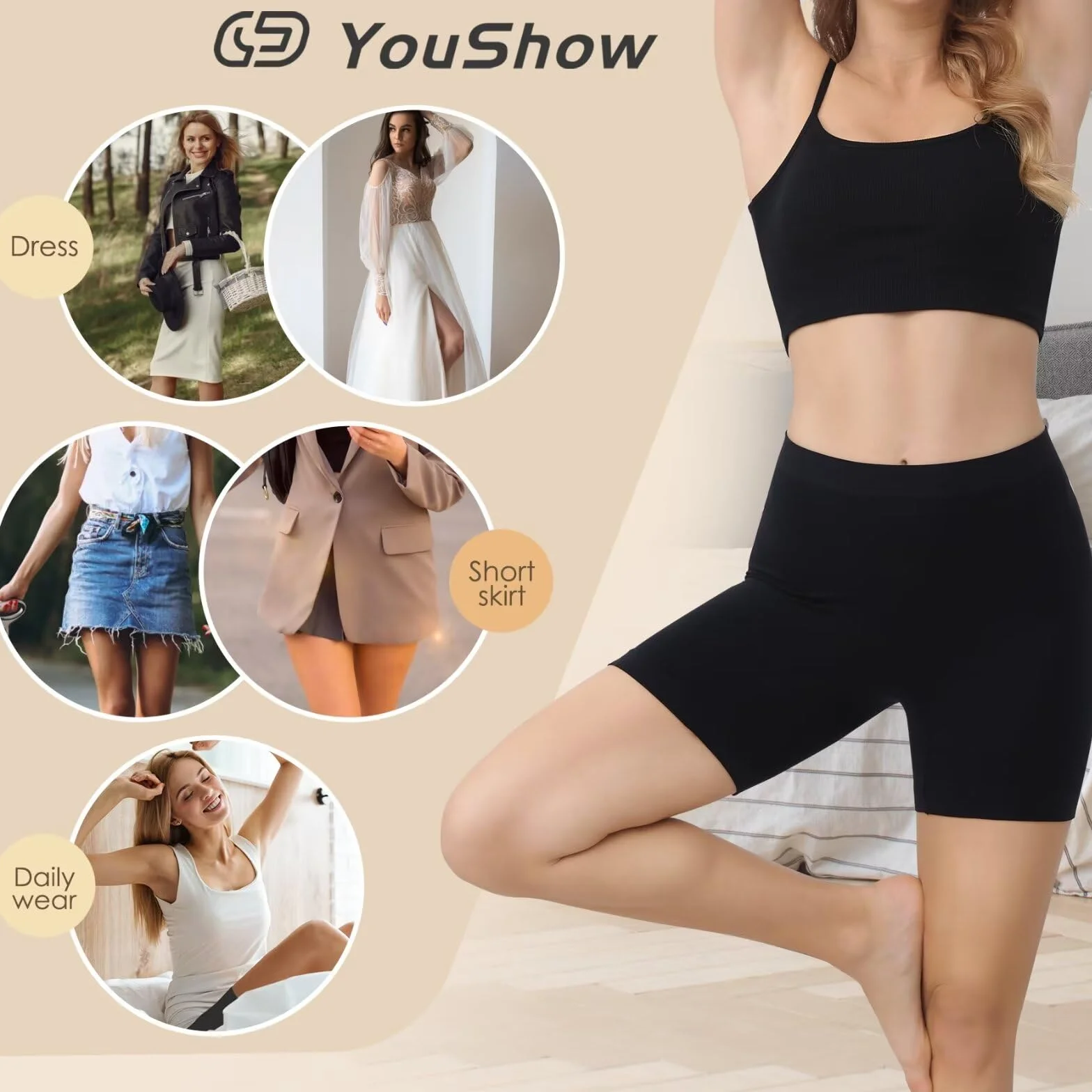 YouShow 3 Pack Pantalon Antirozaduras Mujer Debajo la Falda Pantalones Cortos Vestir Braga Anti Roce