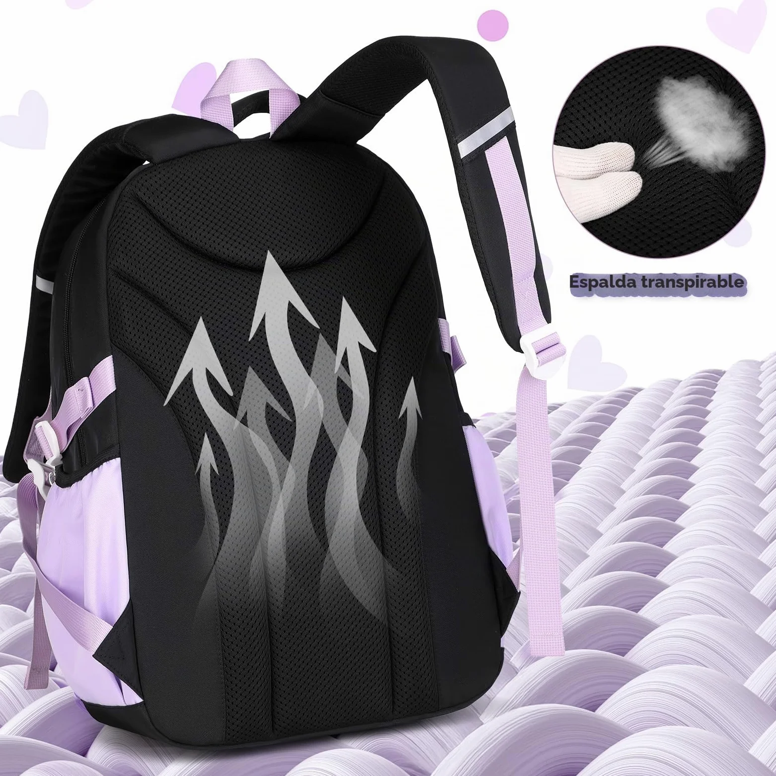 Amythe Mochila Escolar para Niñas Primaria con Bolsa de Monedas, Negro | Mochila Colegio para Chicas 8 a 12 años, Mochilas Grande para Portátil 15.6", Bolso de Viaje Casual Ligera, Apta Carro