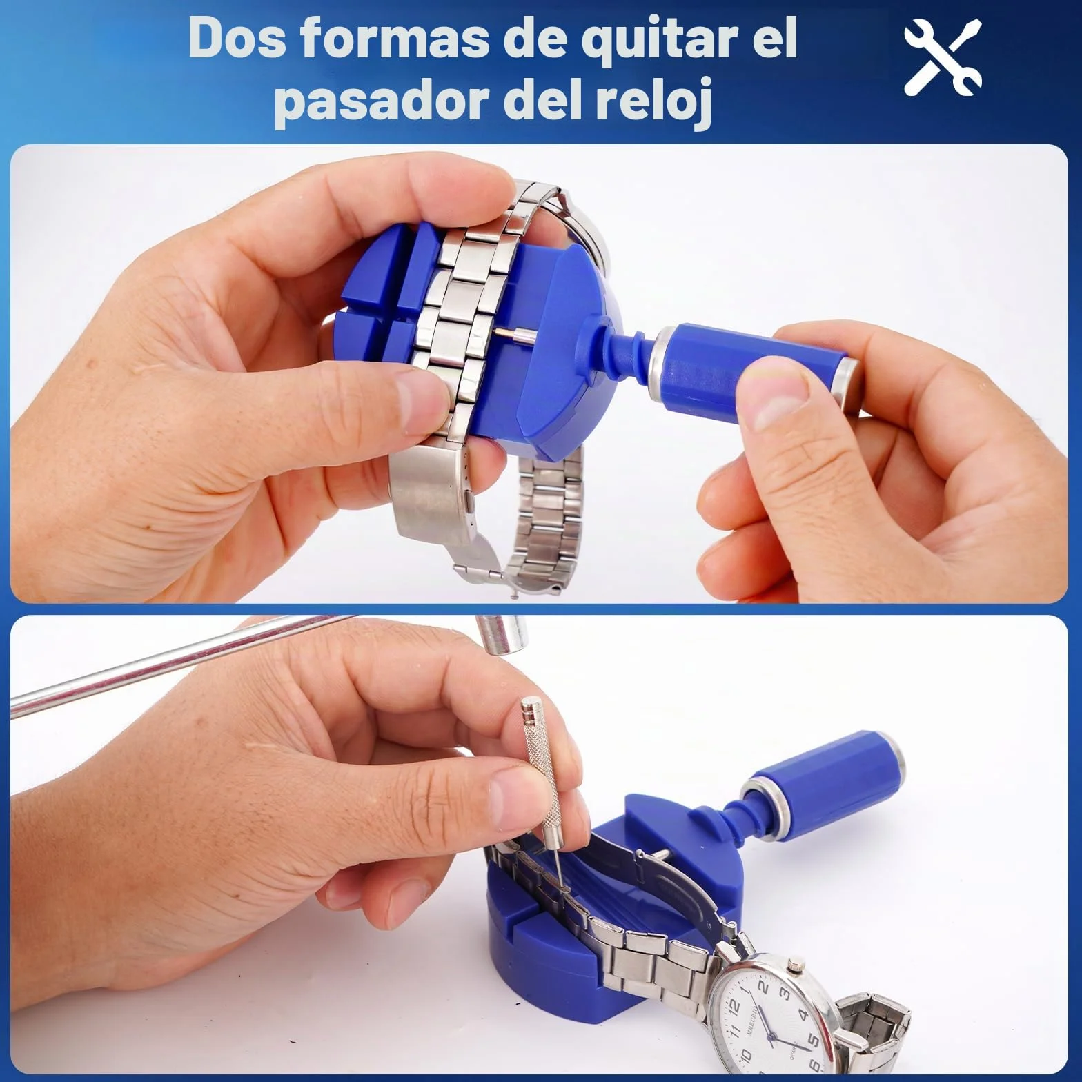 Kit Reparacion Reloj para Ajustar y Acortar Correas, Quitar Eslabones, Pasadores Resorte, Punzón Acero
