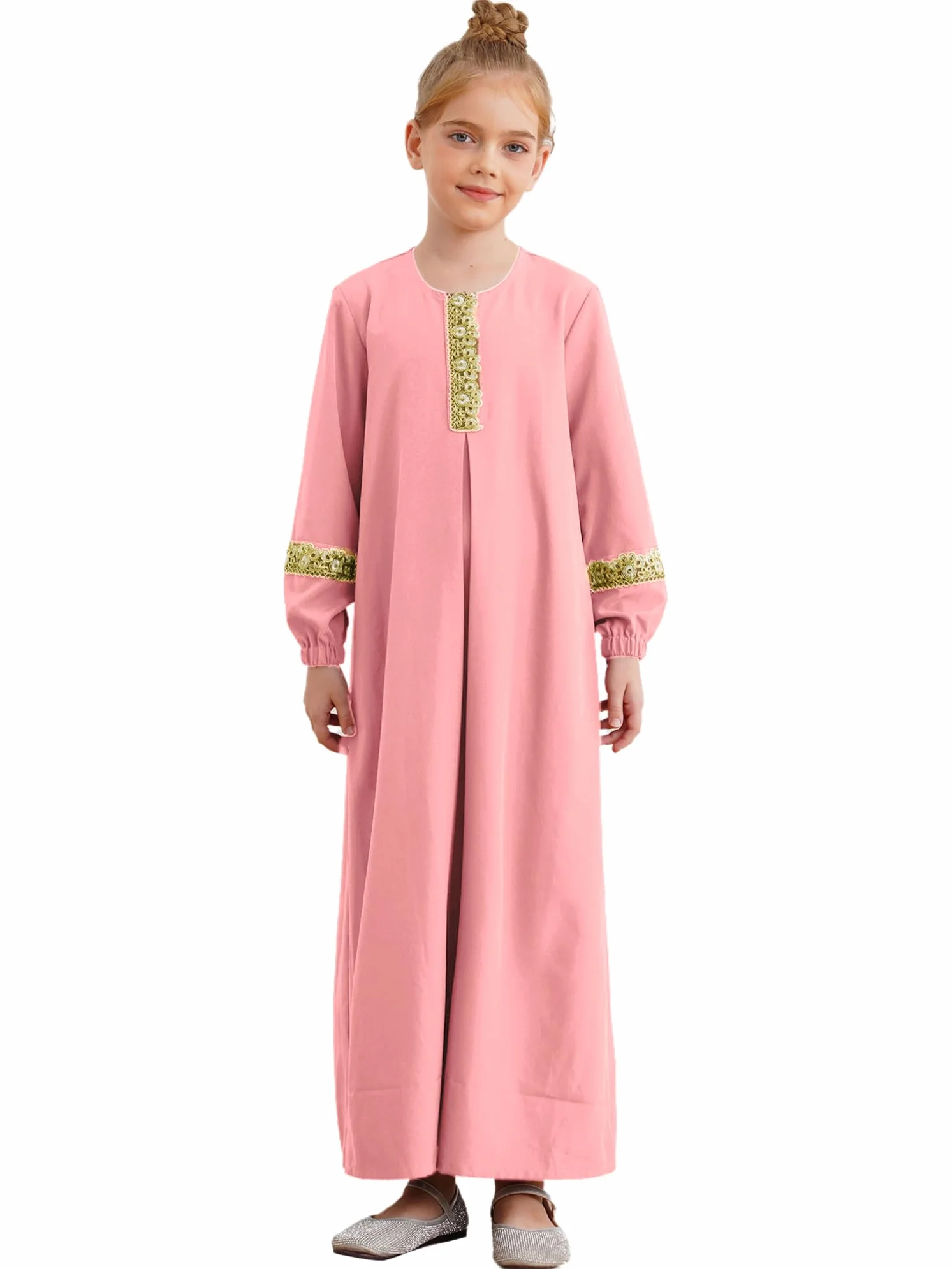 Freebily Vestido Largo Musulmán para Niñas Manga Larga Vestido Árabe