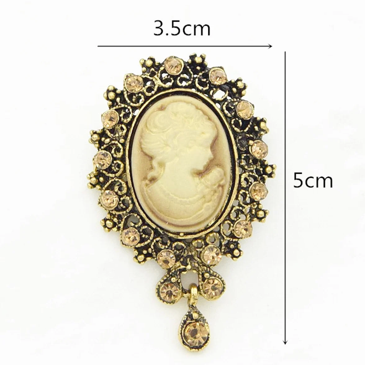 Broche colgante victoriano vintage camafeo metal 3,5 x 5 cm