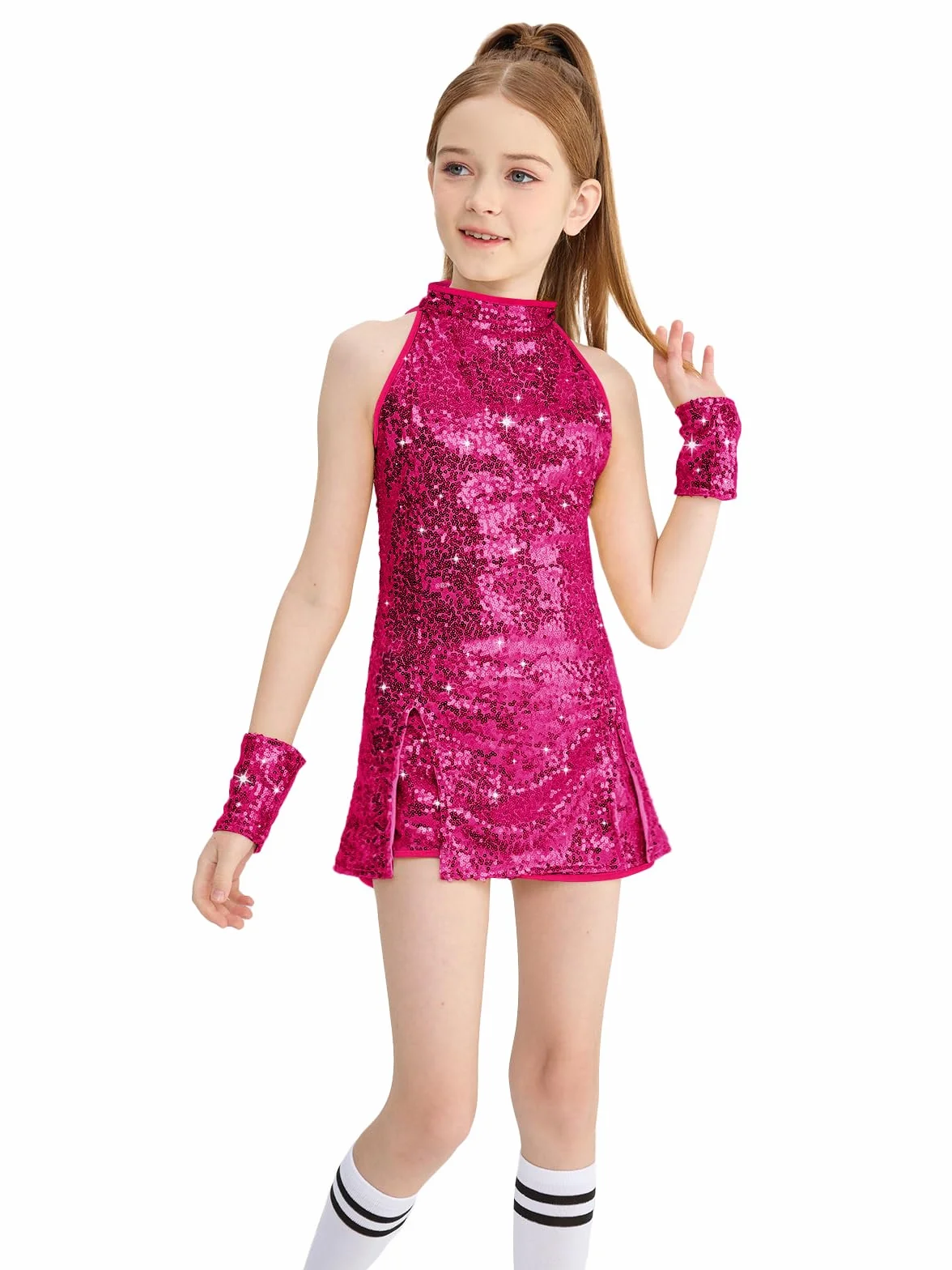 LOLANTA Traje de Baile de Lentejuelas para Niñas Ropa de Baile de Hip Hop Conjunto de Traje de Vestido de Baile Brillante