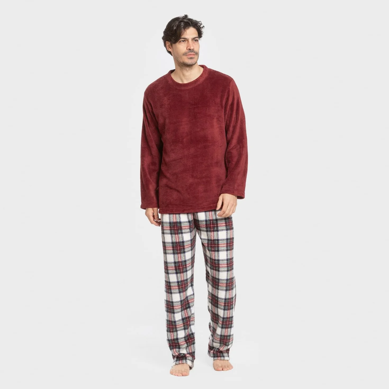 TRAMAS+ Pijama Hombre Invierno Coralina Manga Larga Polar Pantalón Largo Conjunto Cómodo Calentito