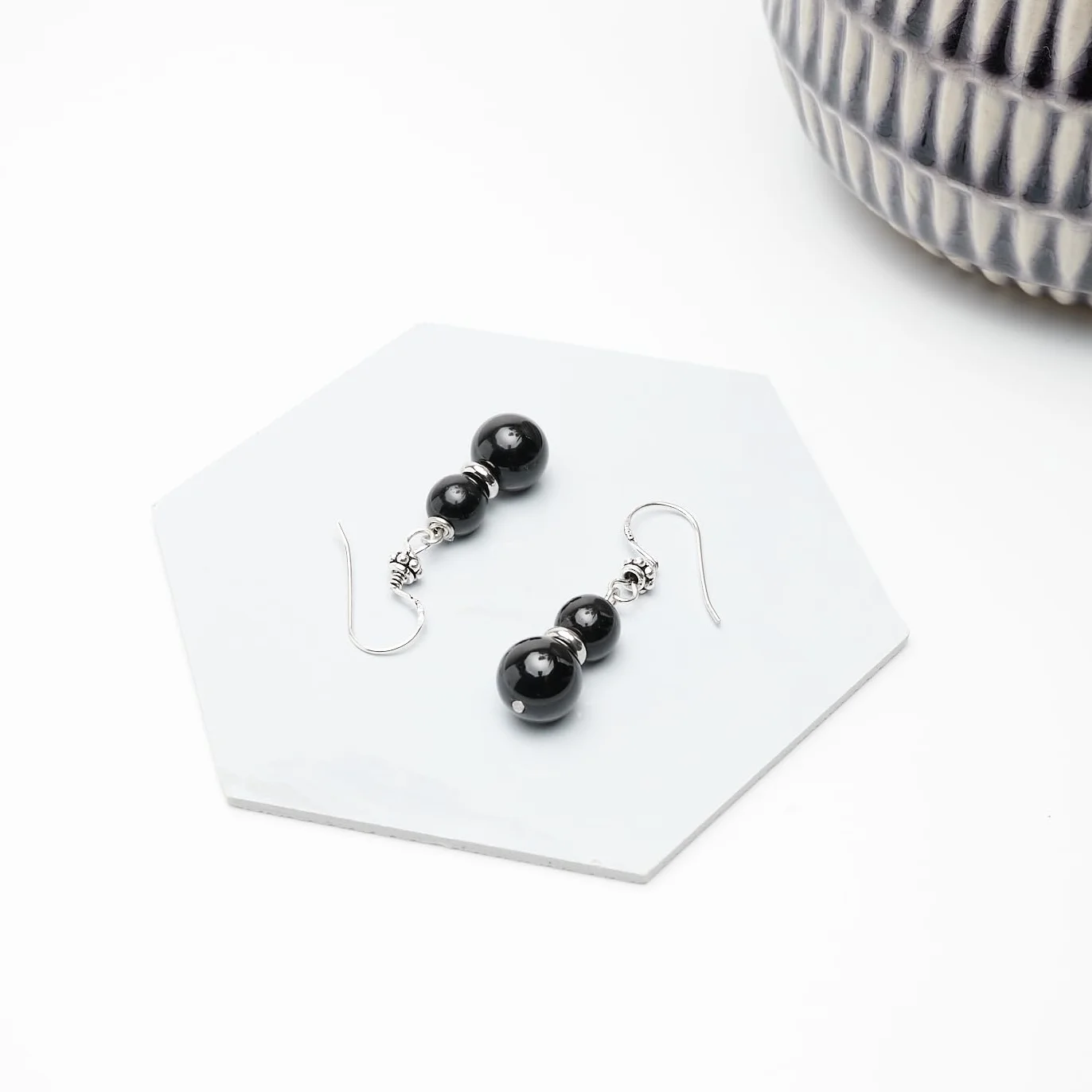 Pendientes colgantes de plata de ley con cuentas dobles de piedras preciosas naturales para mujer