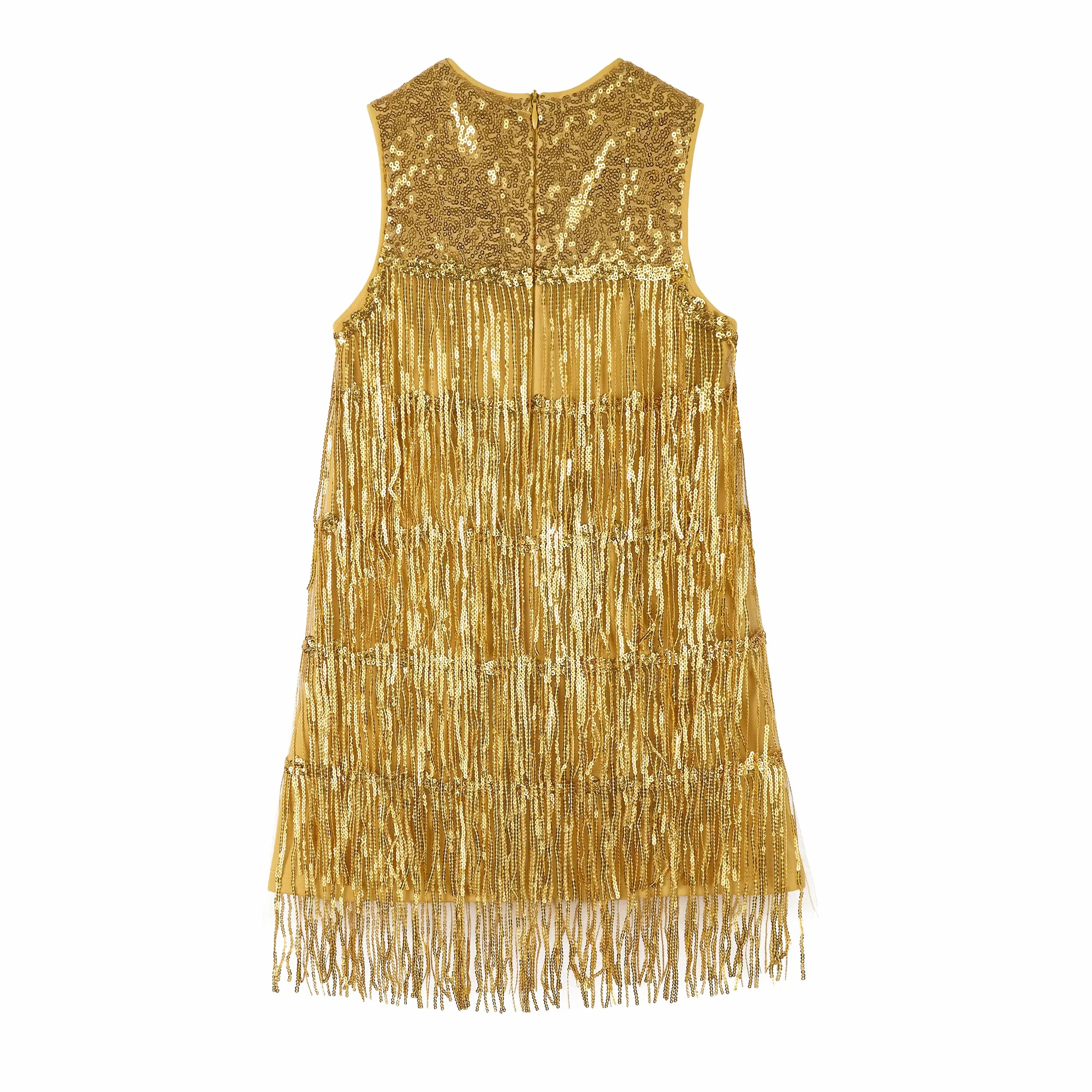 Vestido con Lentejuelas y Borlas para Niñas, Brillantes Carnaval Vestido con Pailletas Sin Mangas Vintage 20's Flapper de Fiesta