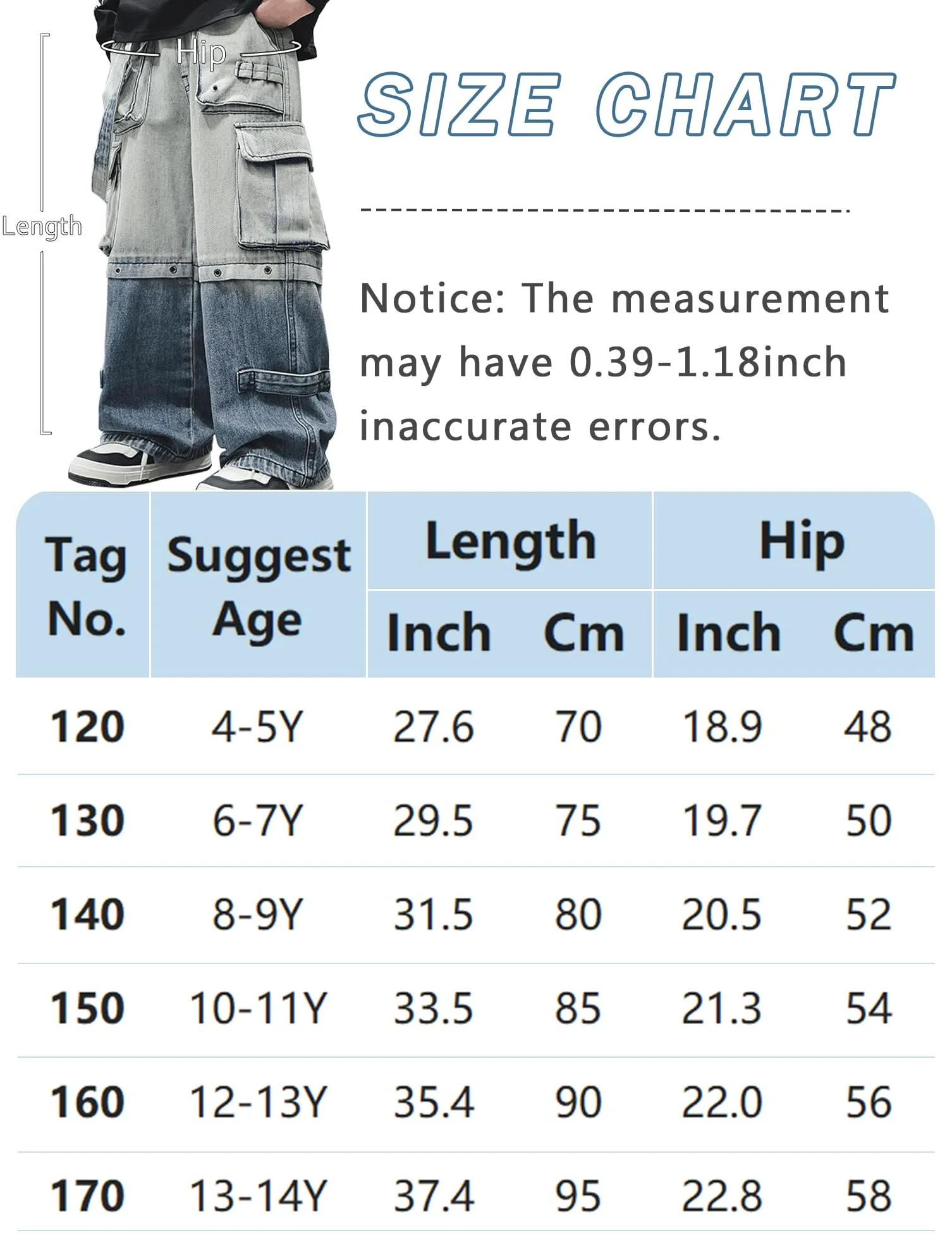 SEAUR Pantalones de mezclilla holgados para niños de 4 a 14 años, estilo cargo, pantalones holgados para adolescentes