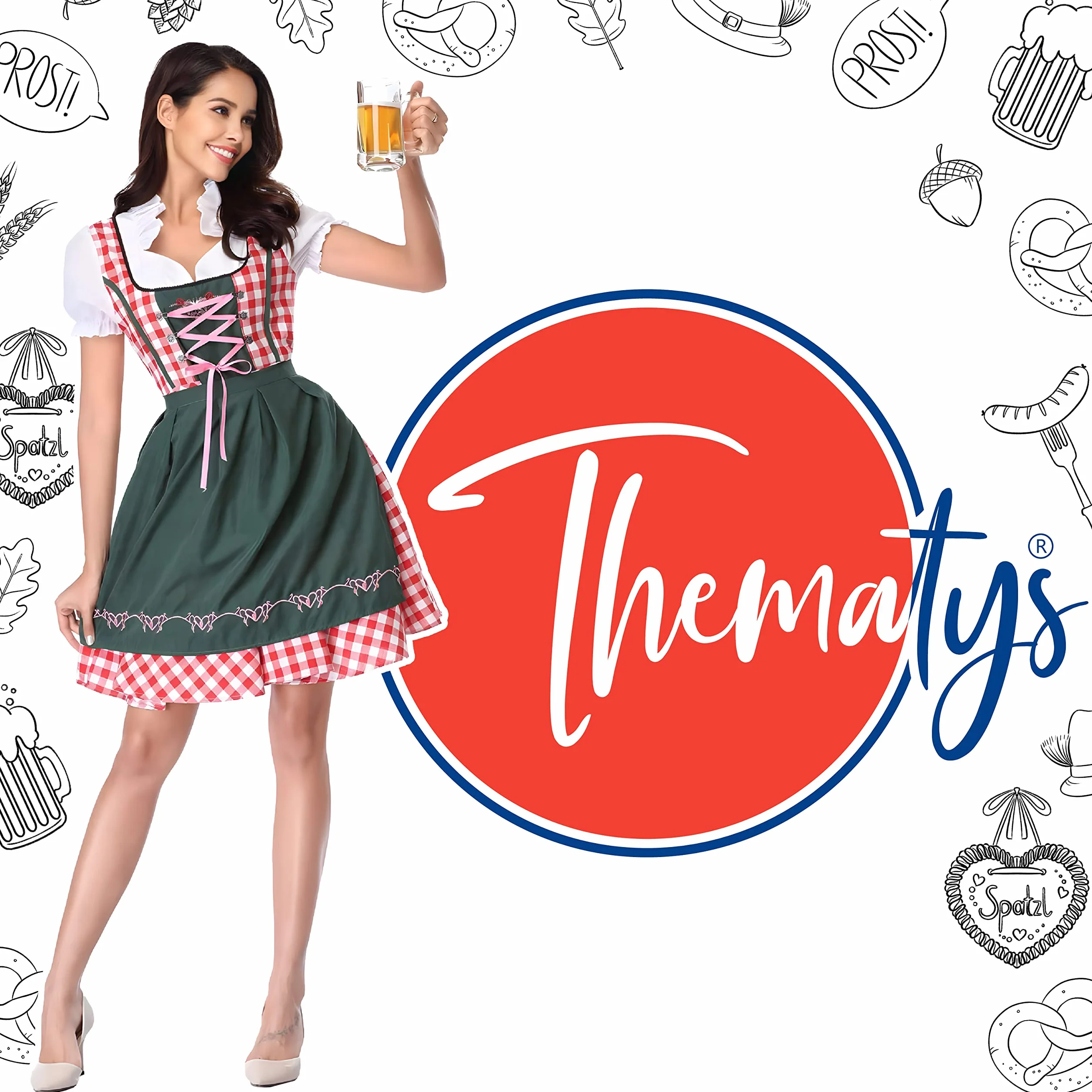 Dirndl Midi con Delantal para Señoras Blusa Tradicional Incluida Vestido de Traje Típico Oktoberfest
