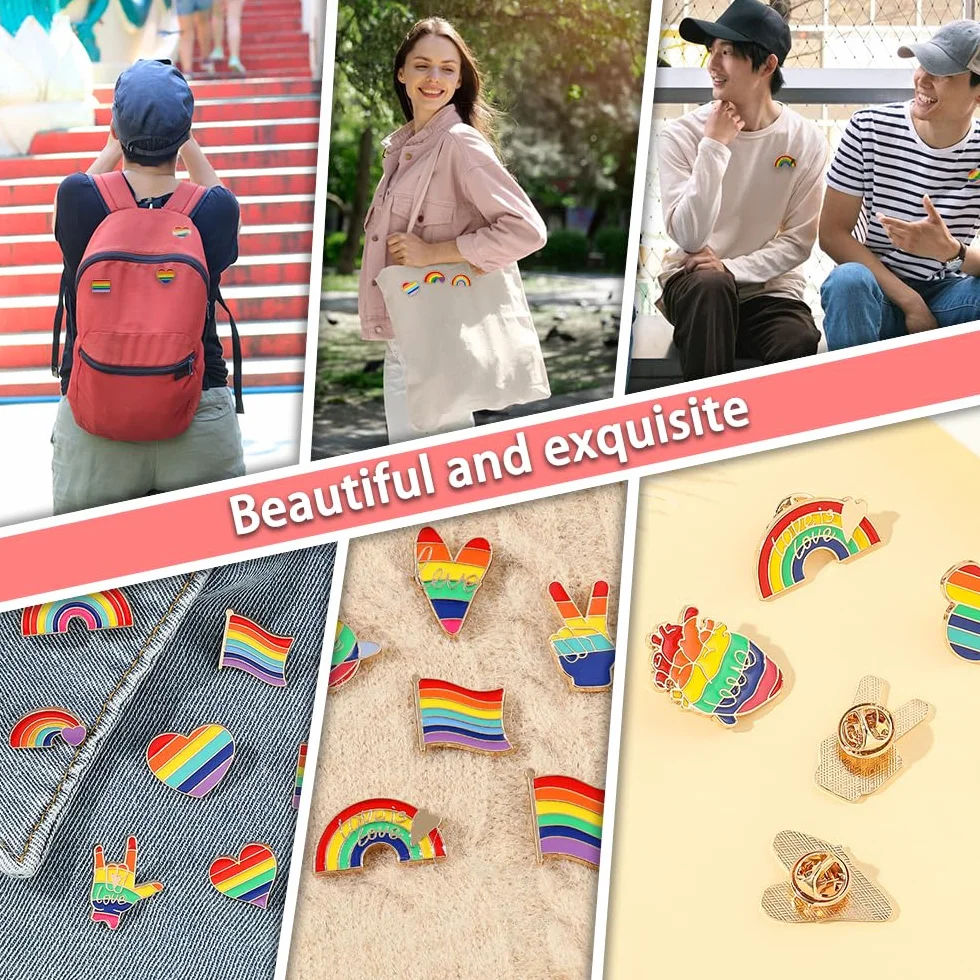 Broche Arcoíris 15 Piezas Pin Arcoiris Metal Broches LGBT Rainbow Esmalte Pines Esmaltados Coloridos para Ropa Bolsa Mochilas