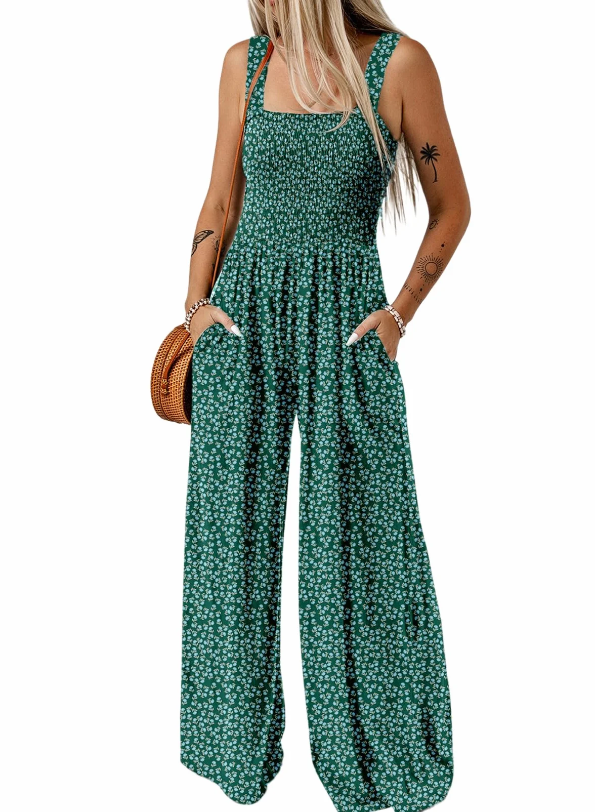 Dokotoo Mujer Mono Vestido Estampado Floral Peto Pierna Ancha Bolsillos