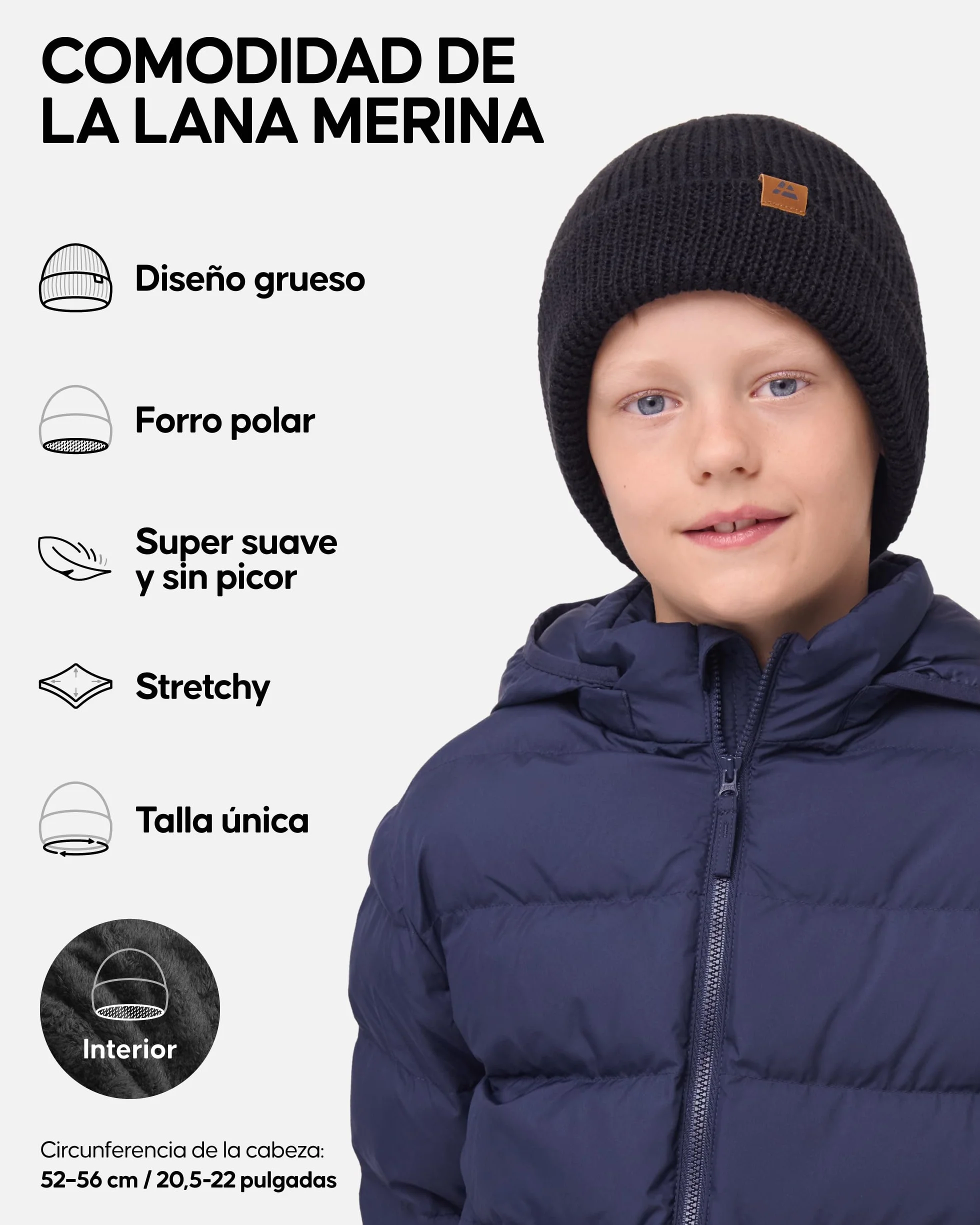 DANISH ENDURANCE Gorro Invierno Niños Lana Merino Forro Polar Unisex