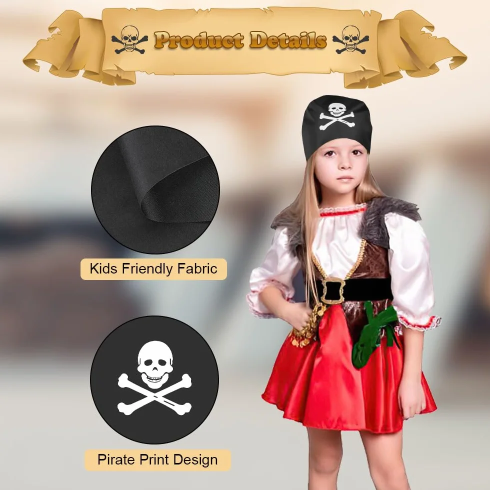 AOMIG Pañuelo Pirata para la Cabeza, Bandana Triángulo Pirata, Accesorios de Ropa Pirata para Fiestas, Cosplay, Halloween