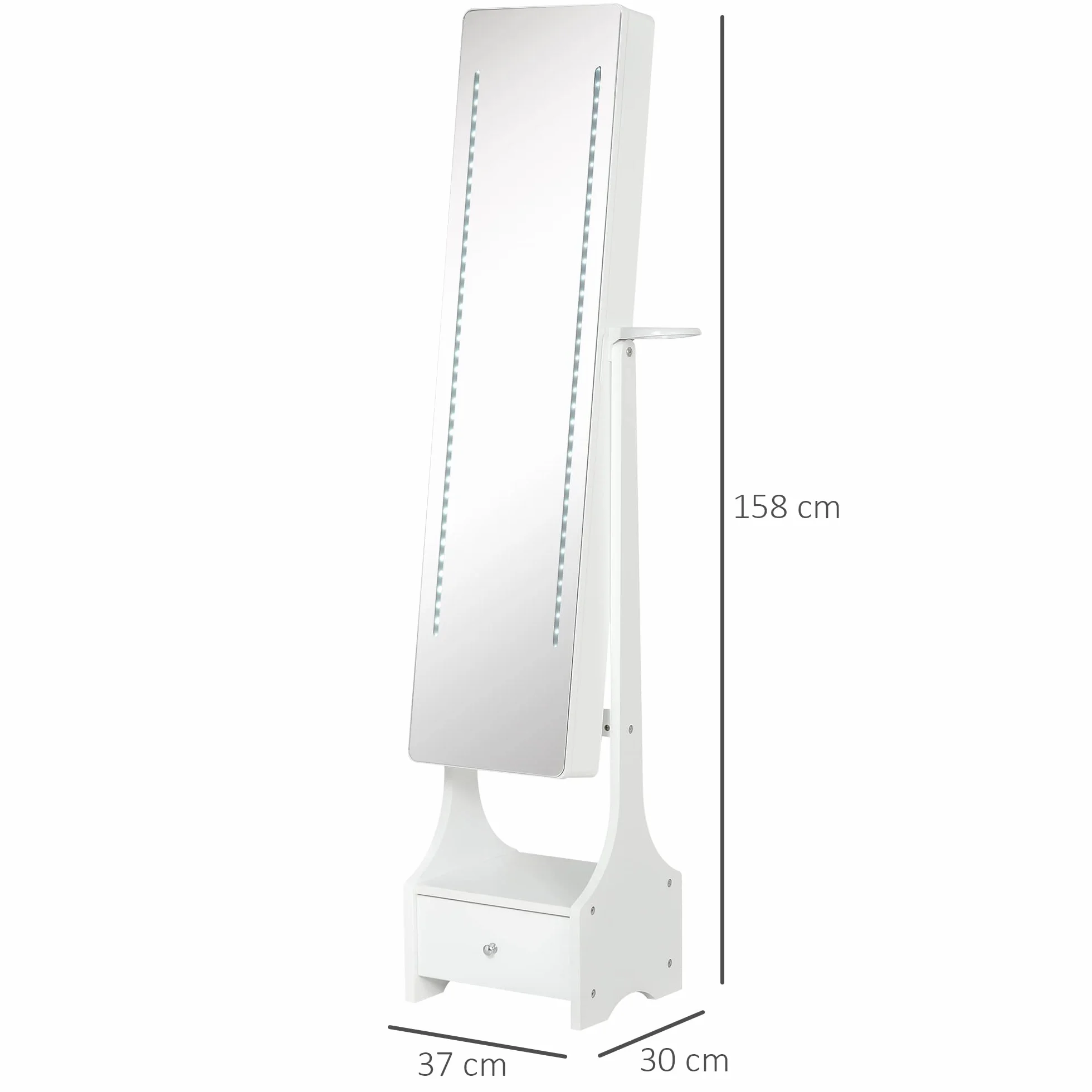 HOMCOM Espejo Joyero LED con Luces Armario Soporte Secador Ajustable Blanco