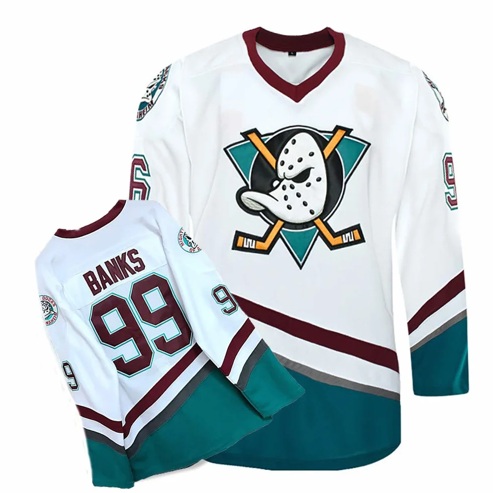 Mighty Ducks Adam Banks #99 Hockey Jersey NHL Hielo Camiseta Manga Larga XL