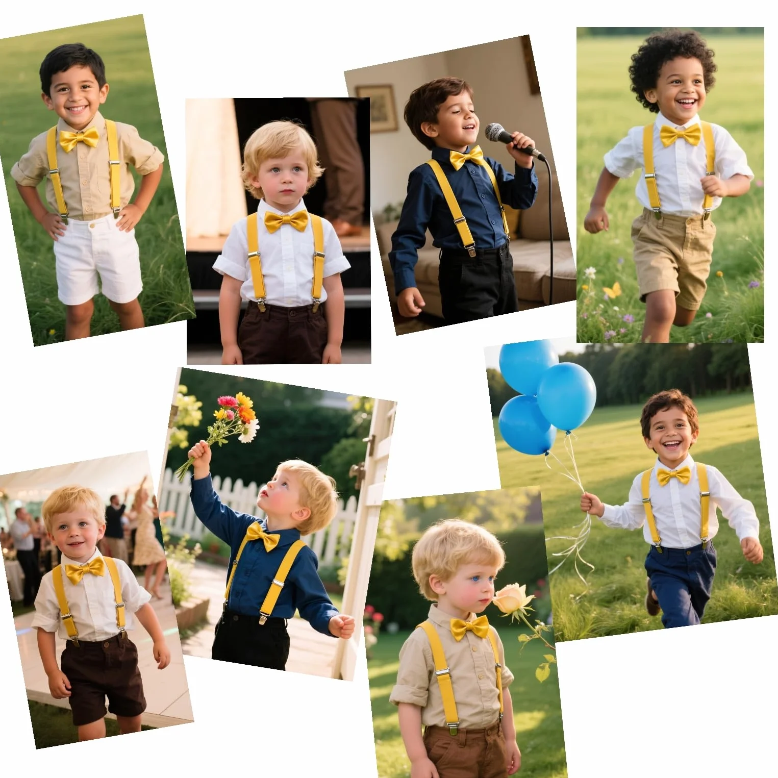Juego de pajarita y tirantes amarillos para niños, ajustables, bodas, fiestas, disfraces