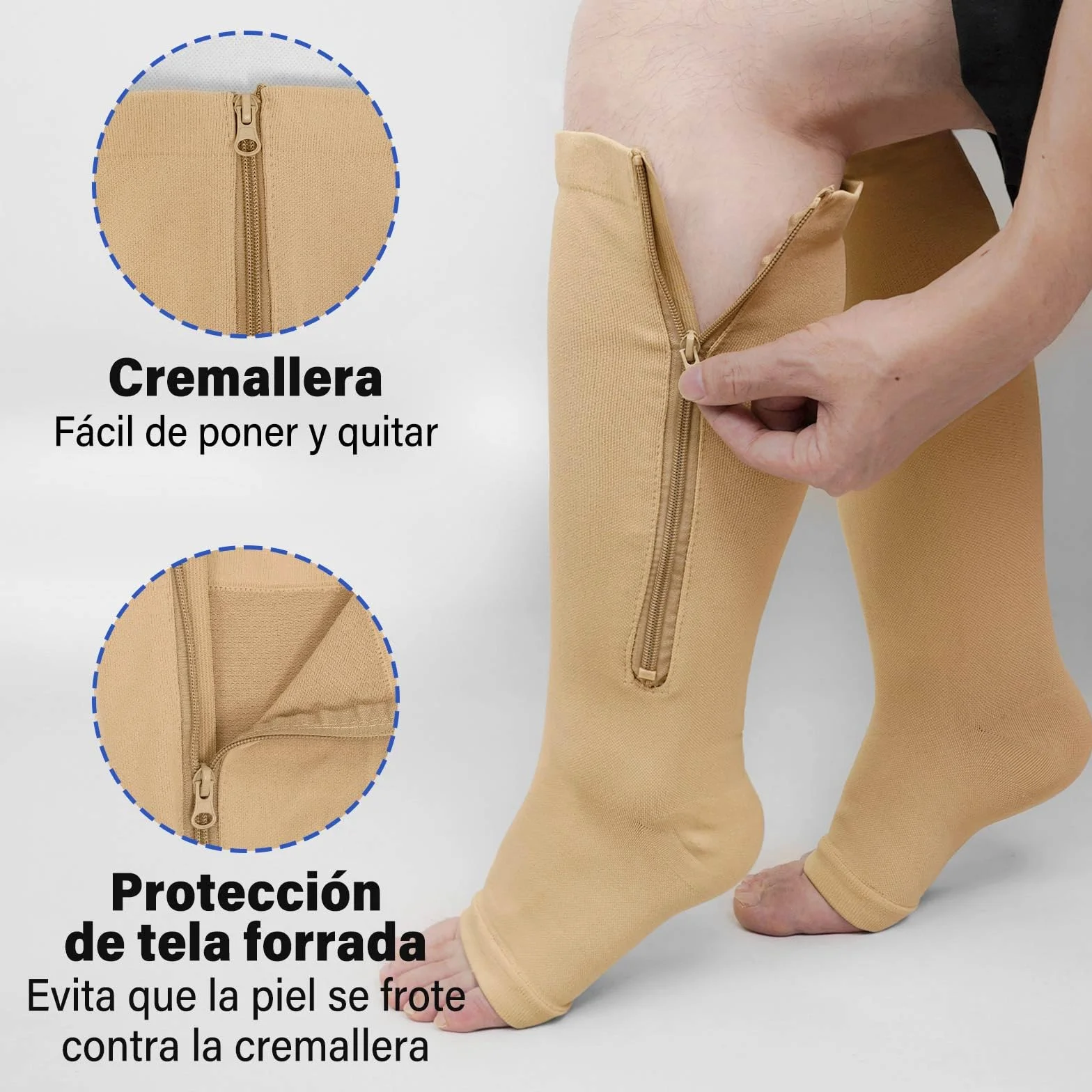 PUTUO Medias de Compresion Talla Grande: Calcetines de Compresión con Cremallera Punta Abierta para Hombre y Mujer 1par