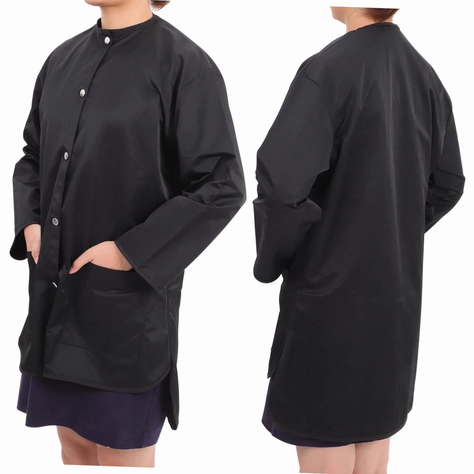 FOMIYES Vestido de Trabajo Manga Larga Negro para Salón de Belleza