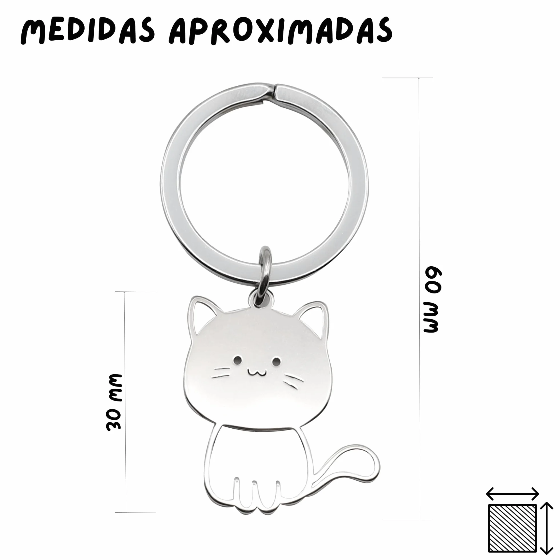 Llavero metálico gato 3 cm Acabado brillante