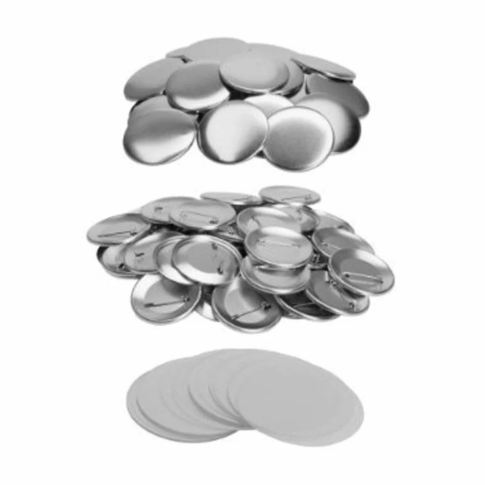 100 Consumibles Chapas para Hacer con Alfiler 38 mm y Plástico Protector para Máquinas B150 F300 B500 B700