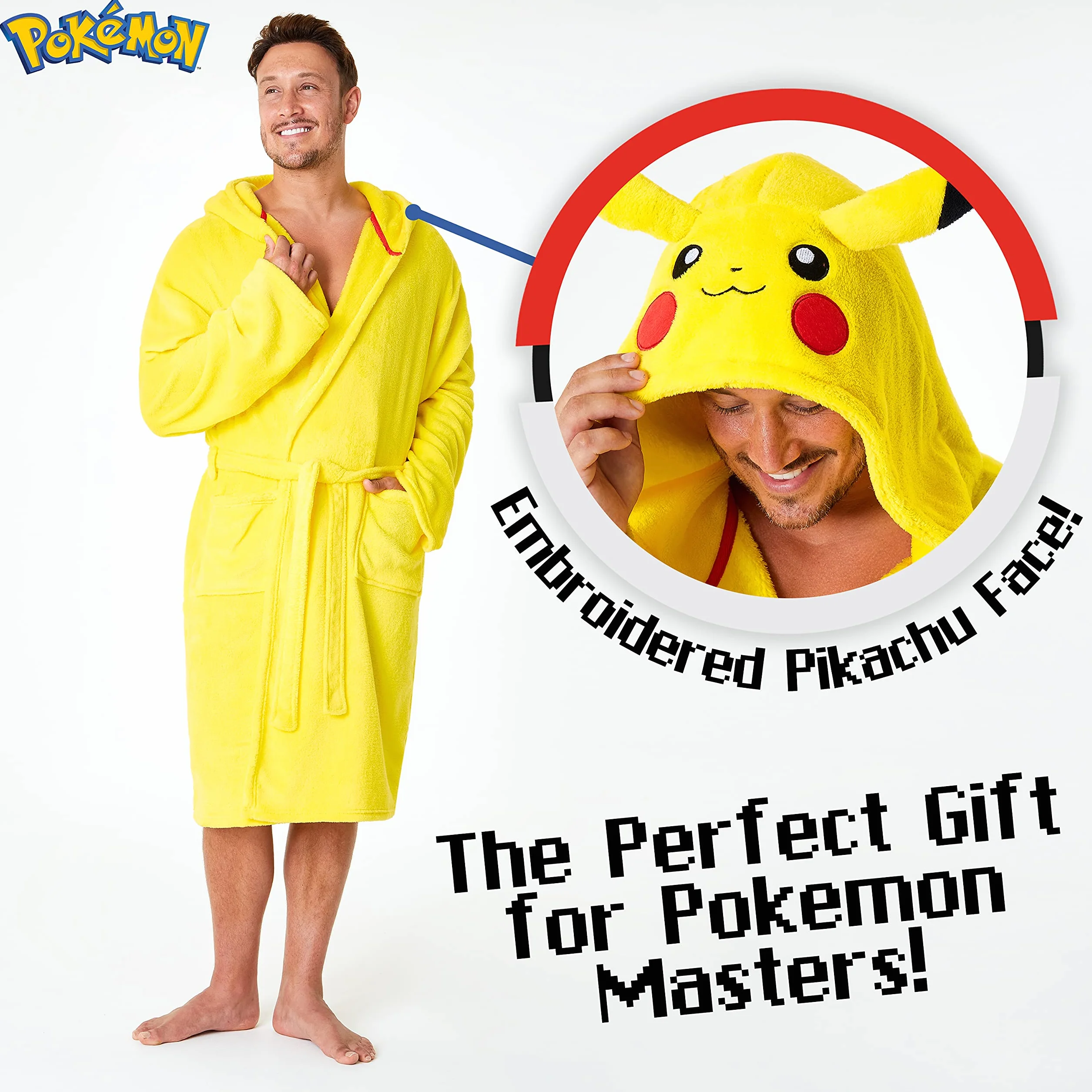 Pokemon Bata de Casa de Hombre de Pikachu, Albornoz Hombre Forro Polar S - 3XL, Regalos para Hombre