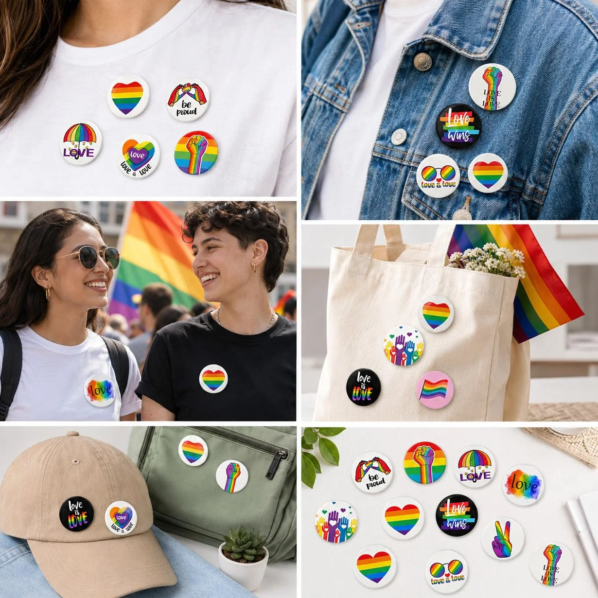 Insignias LGBTQ 16 Piezas 44MM, Pines Acero Inoxidable Puño Arcoíris, Set Broches Pride para Ropa