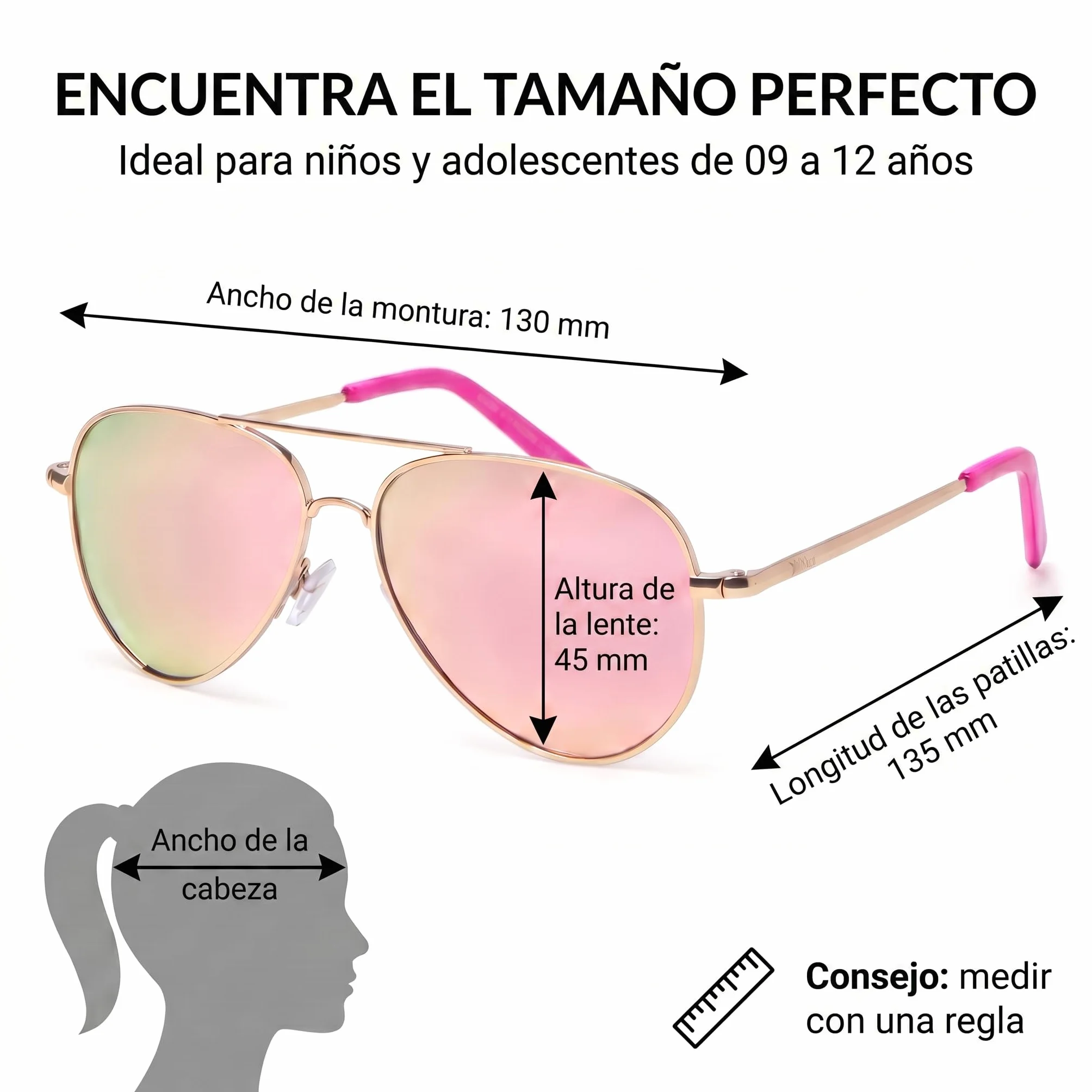 Kiddus Gafas de Sol Polarizadas Niño Niña UV400 CAT3 Protección Solar Infantil Montura Metálica