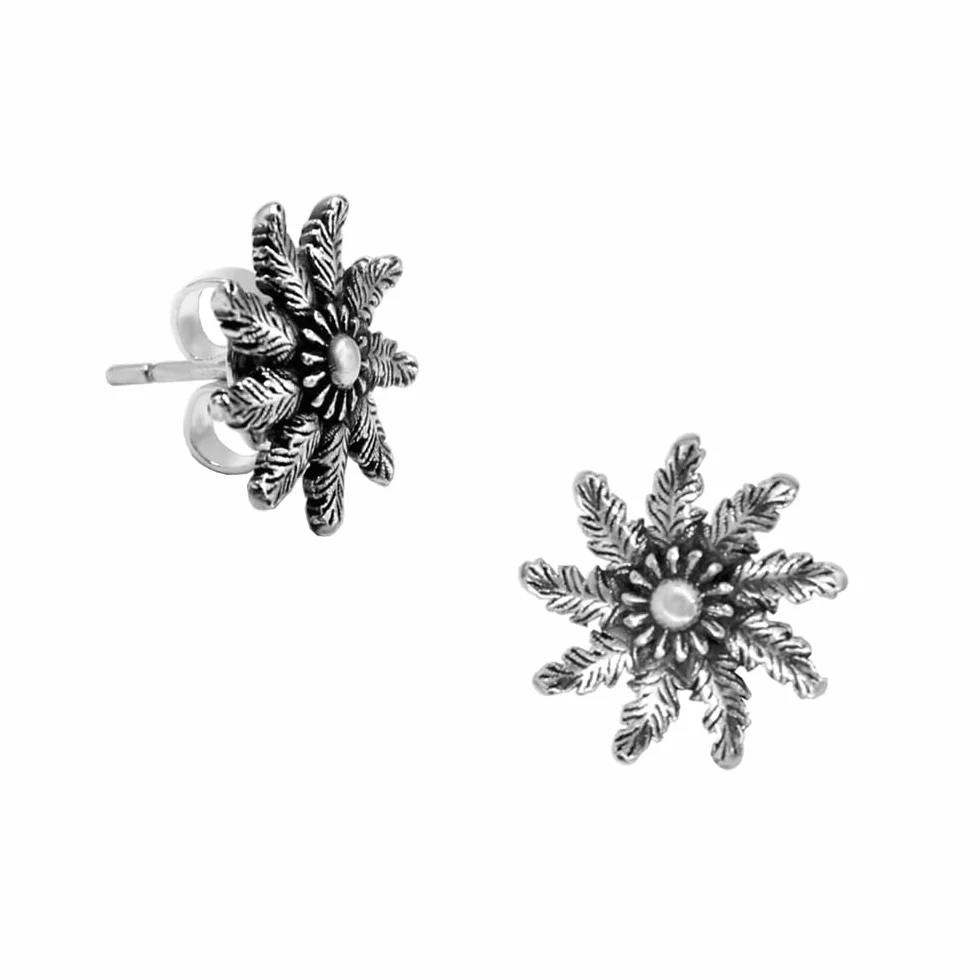 Pendientes Flor del Sol Vasco 12mm plata cierre de presión amuleto étnico