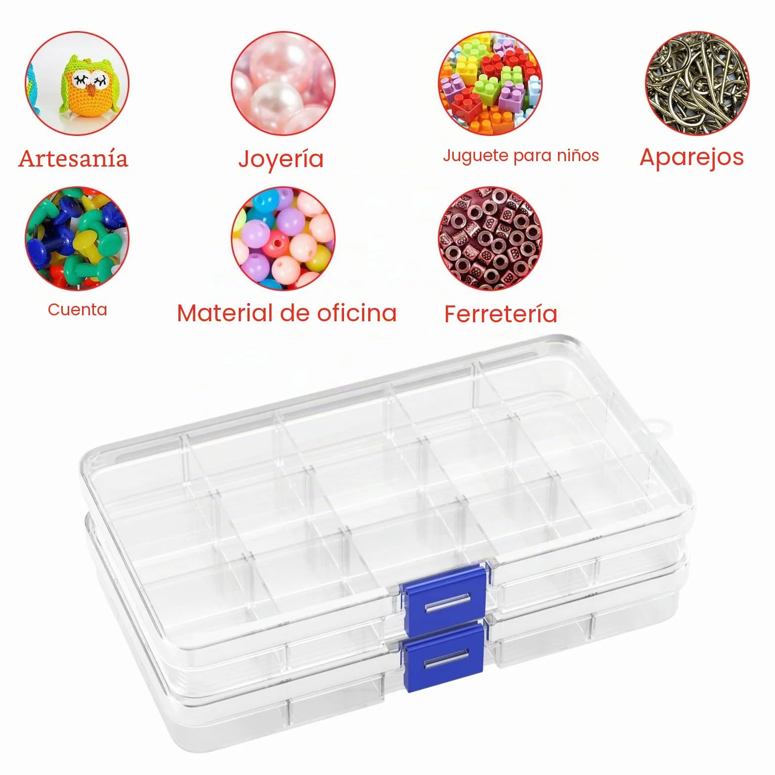 Cajas Almacenaje Plastico Transparente 15 Compartimentos Ajustables Organizadoras Tornillos