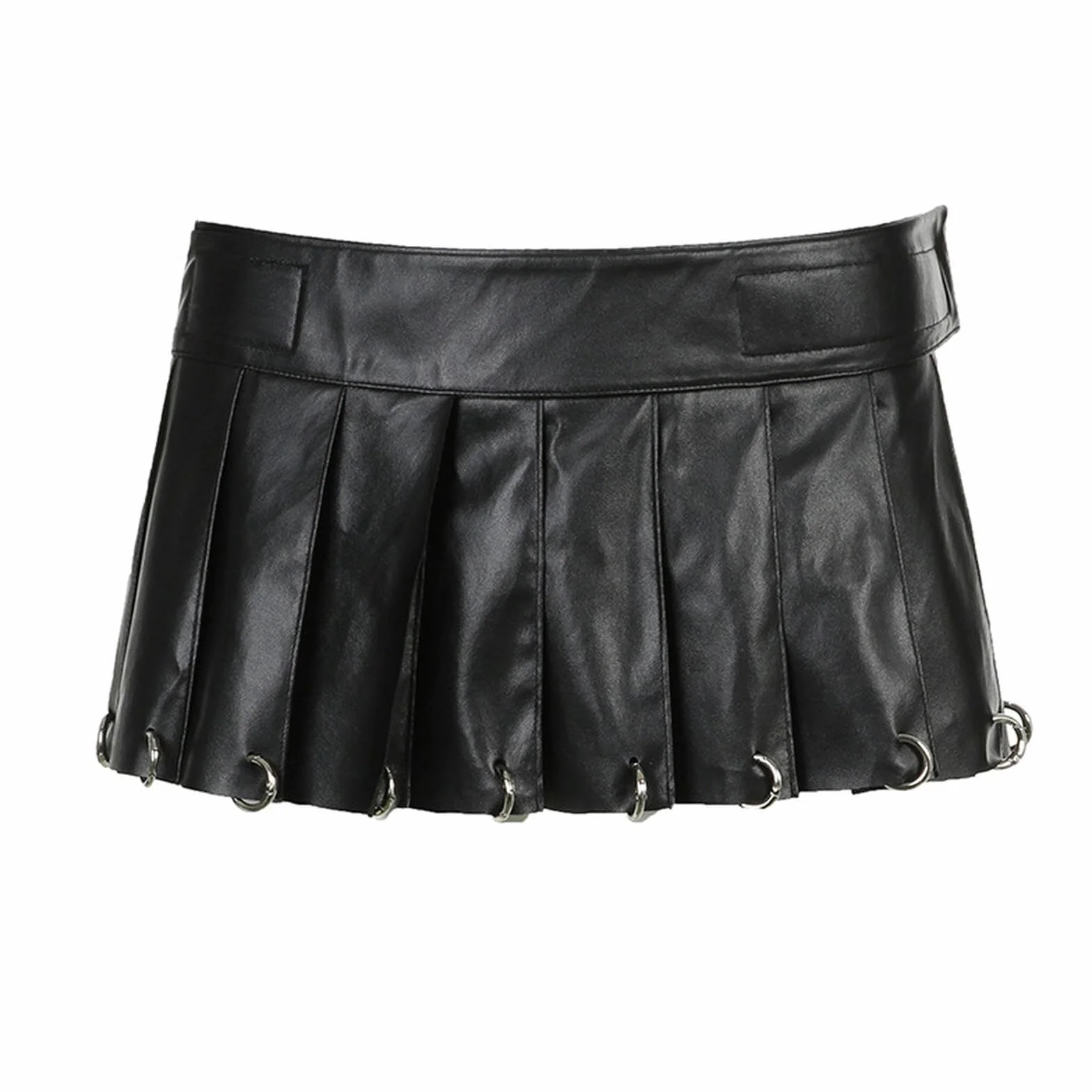 Falda Plisada Decorada De Metal Estilo Punk Oscuro Corta De Cintura Baja Negro