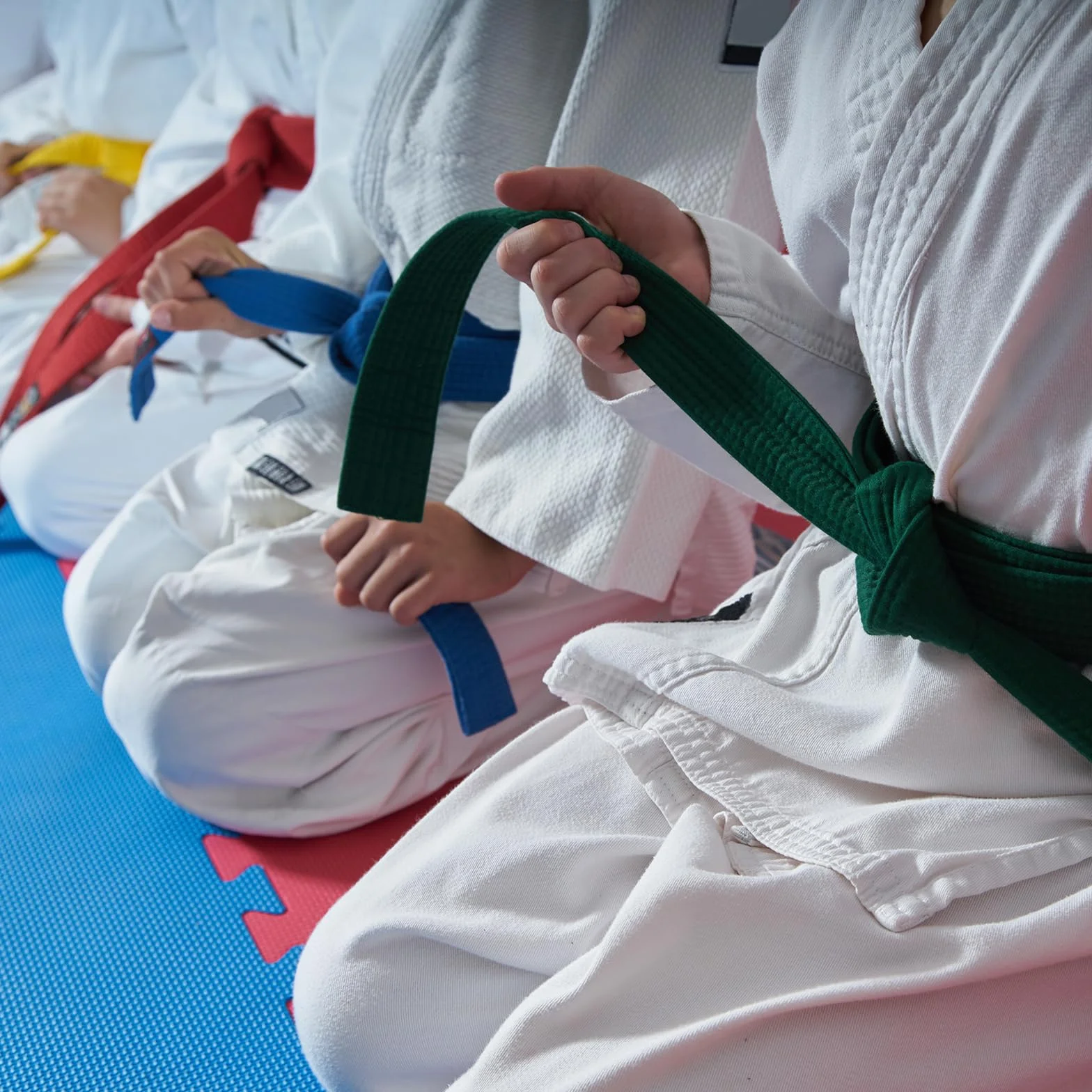 PATIKIL Cinturón de Taekwondo de Colores 1.6" x 8.5ft 2.6m Poliéster para Artes Marciales Judo Karate Verde-Azul
