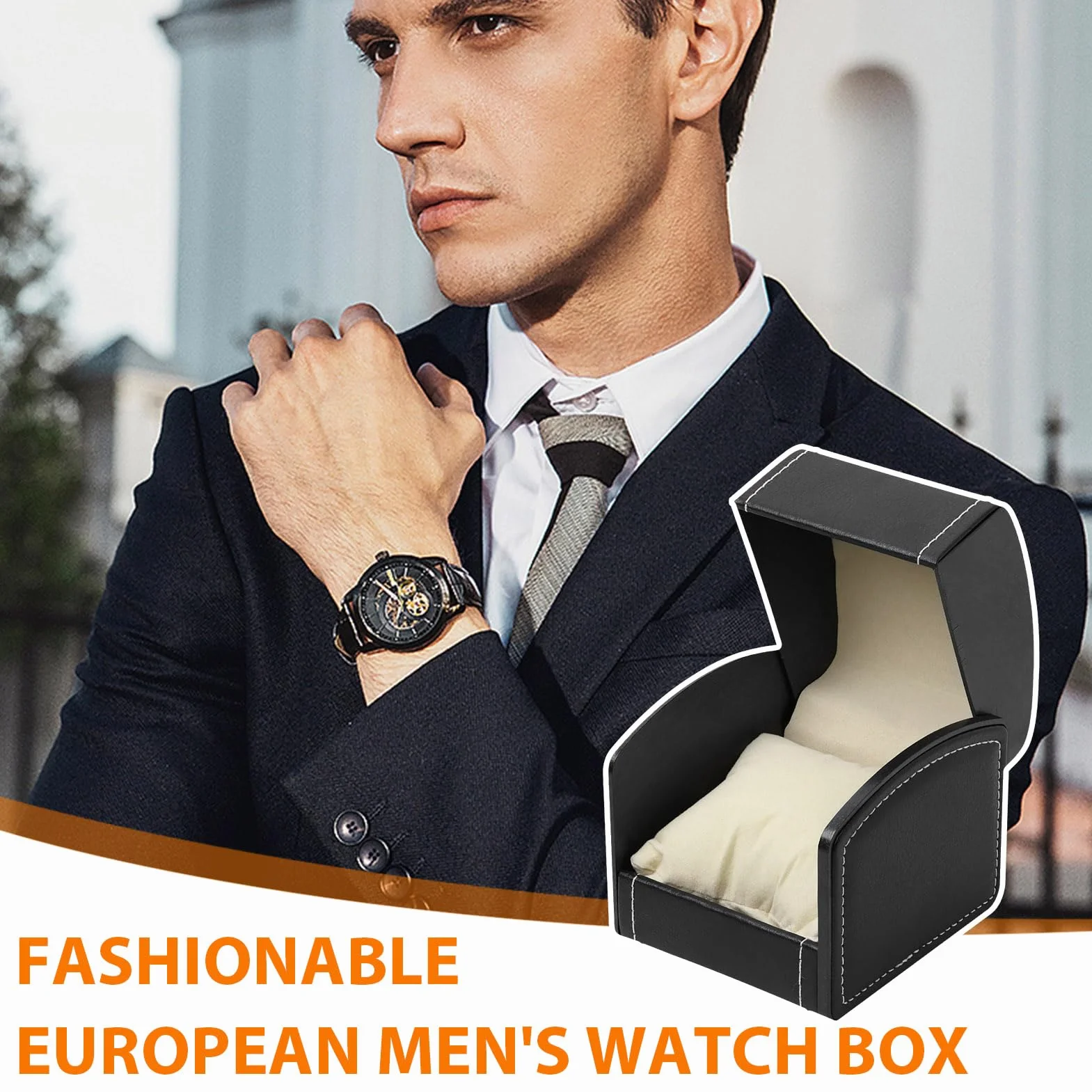 Caja de Relojes, Estuche de Relojes Una Sola Ranura con Almohadillas Extraíbles, Organizador Cuadrado para Relojes, Negro
