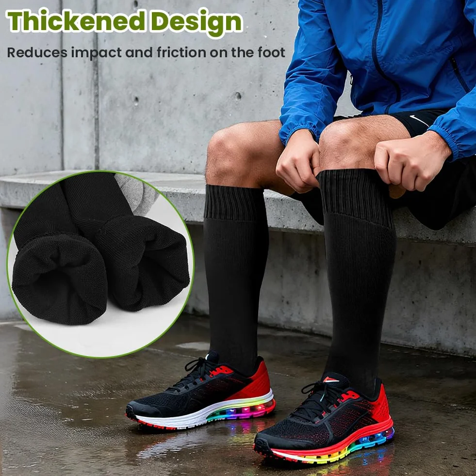 DiULi Calcetines de Futbol 2 Pares Medias Futbol Rojo y Azul Antipresion Compresion Socks Largos Deportivos