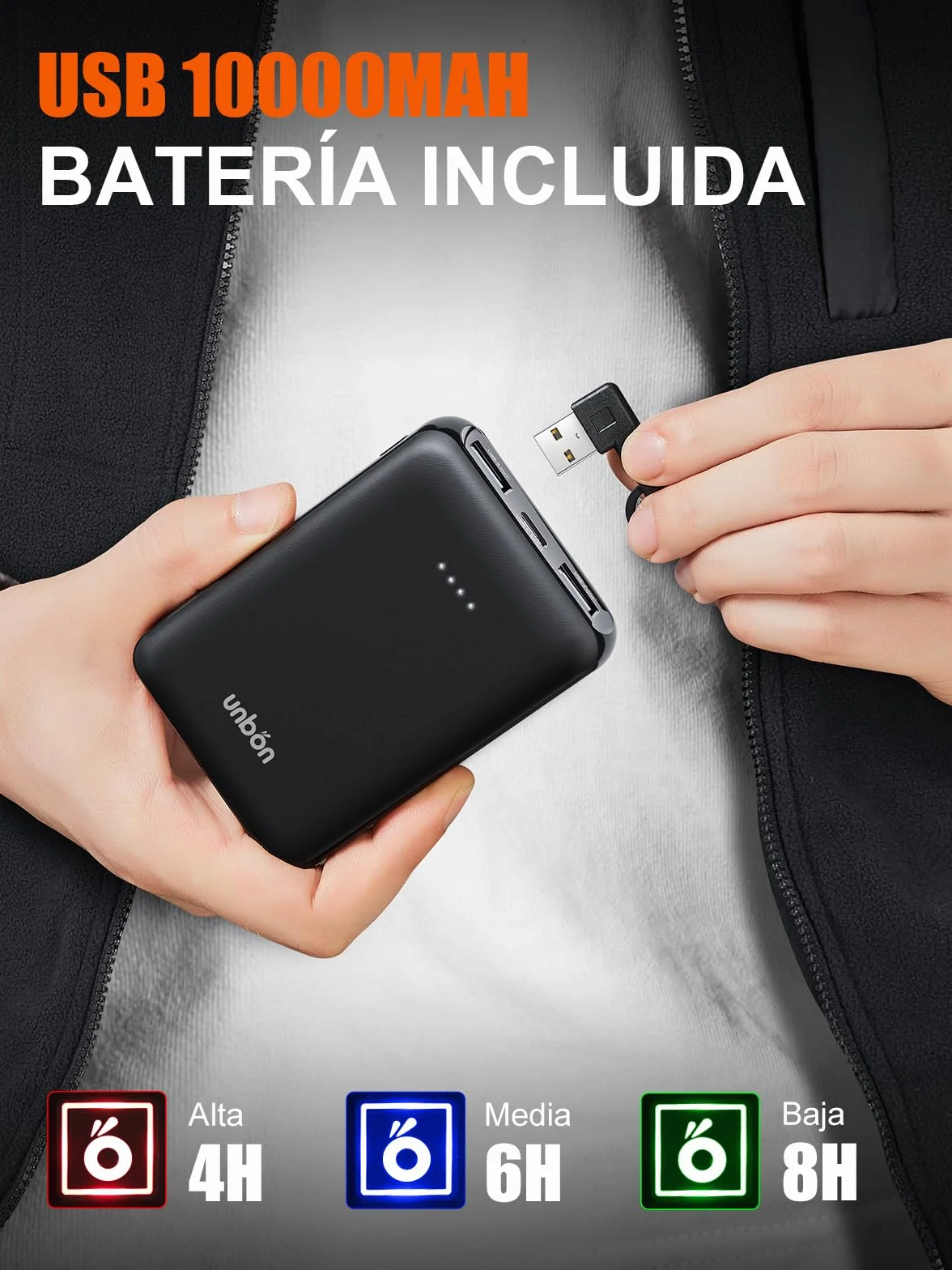 UNBON Chaleco Calefactable Hombre Batería USB 10000mAh 3 Temperaturas 6 Zonas Calefactables