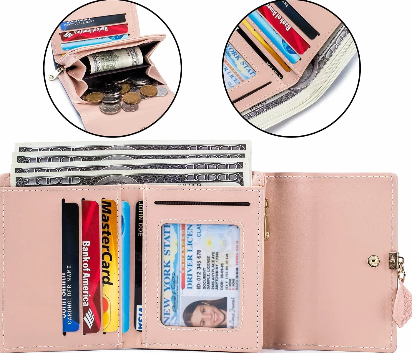 Cartera de Cuero PU para Mujer Monedero Largo con Cremallera