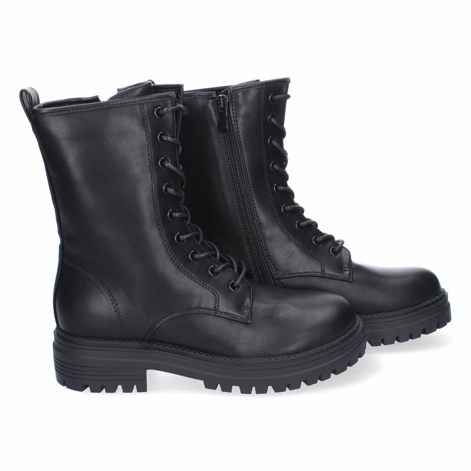 Botas Mujer Militar Cordones Suela Dentada Cremallera Lateral