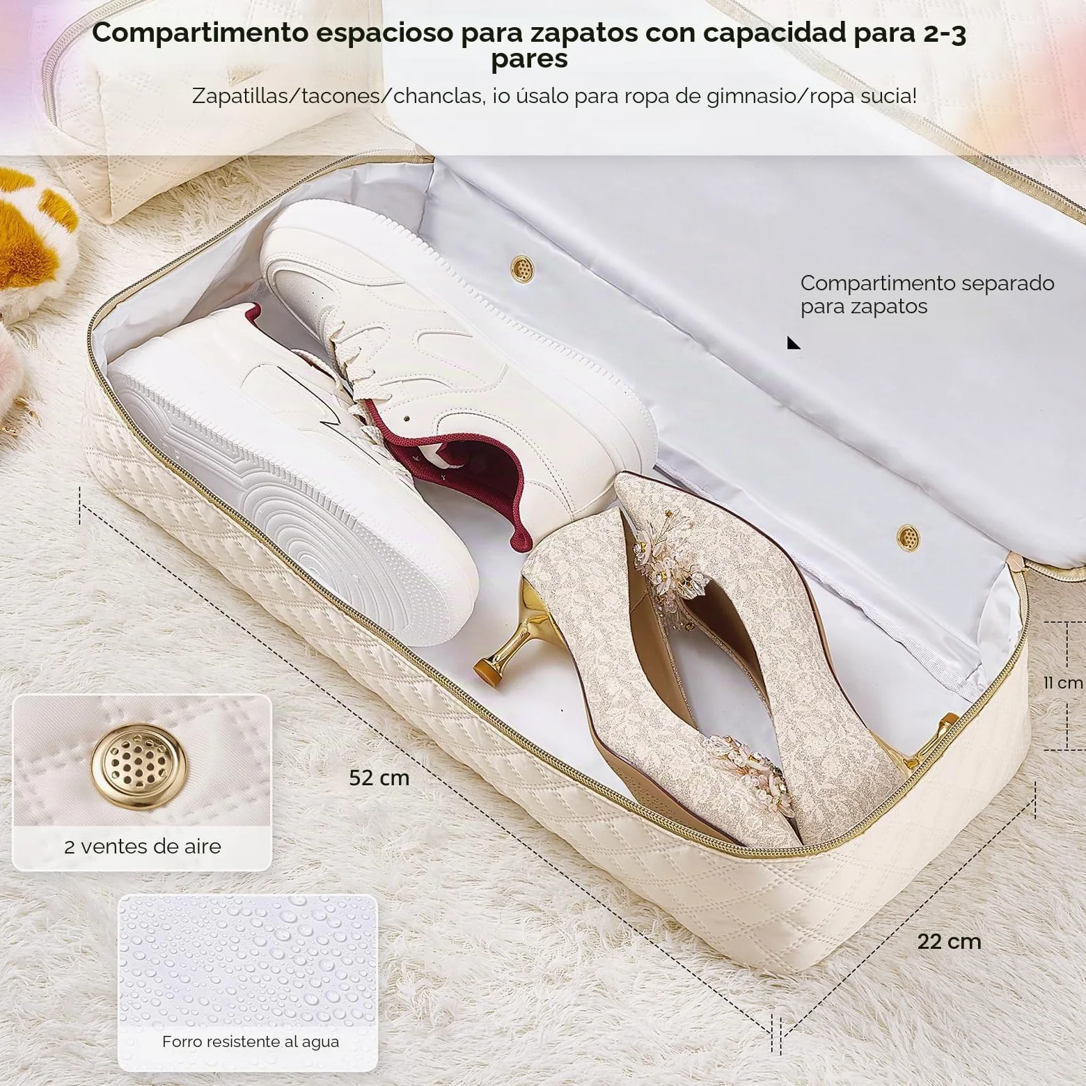 Gloppie 39L Bolsa de Viaje Grande Mujer, Bolsa Deportiva con Neceser, Ligera Bolsa Maternidad Hospital con Compartimento para Zapatos, Transporte Equipaje Yoga Deporte Gimnasio, Beige