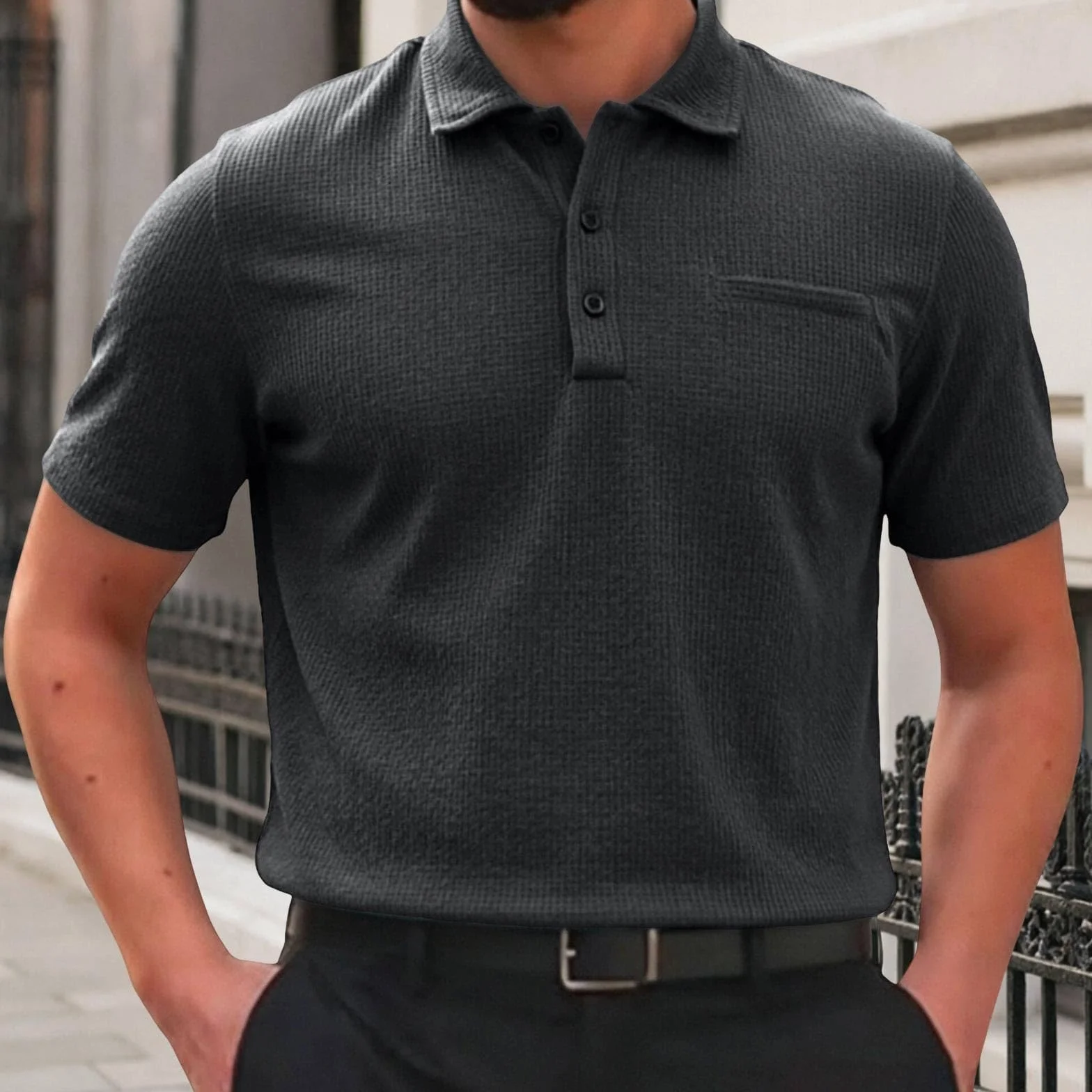 Polo Breeze para Hombre Transpirables Manga Corta Ajuste Elástico Cuello Texturizado Golf Casual