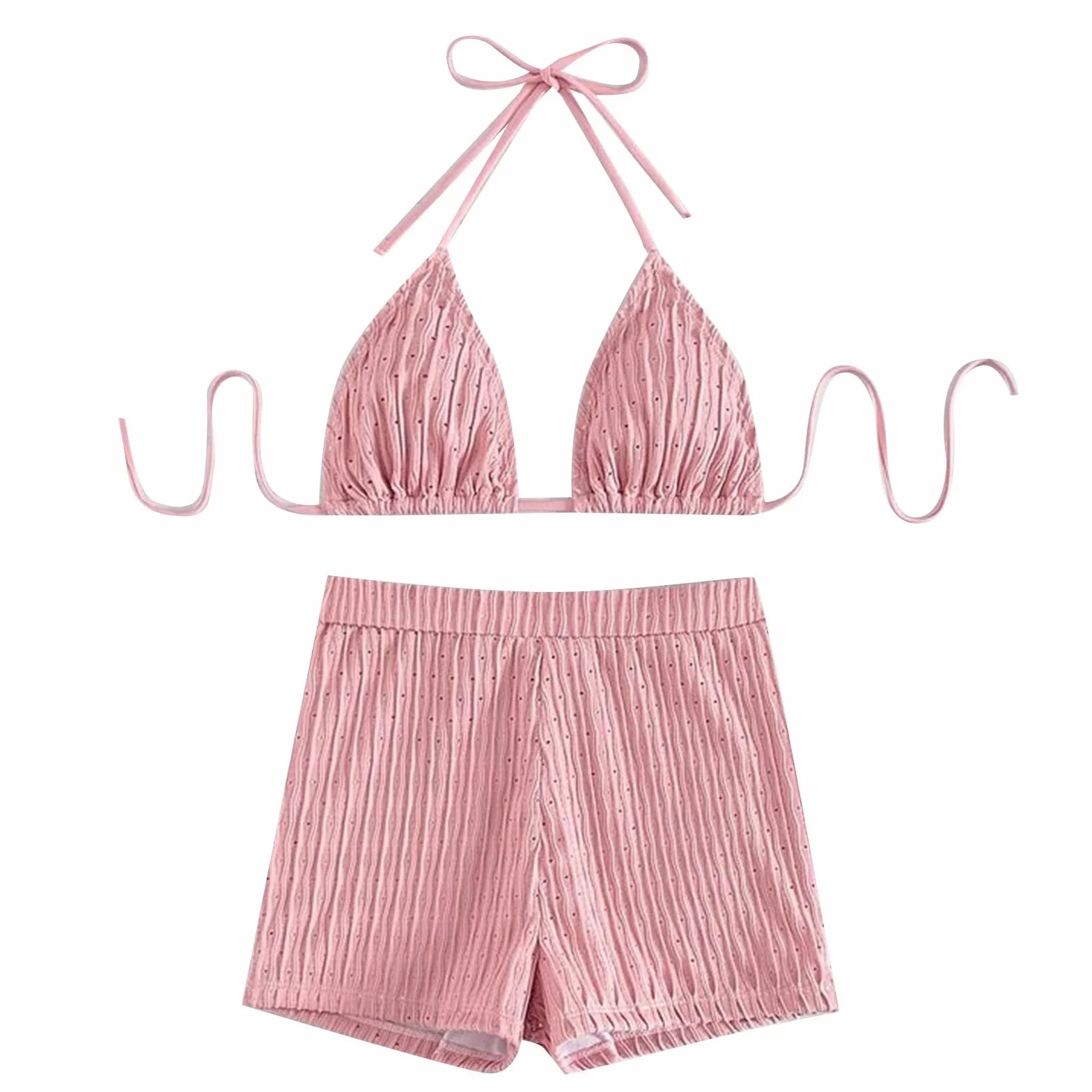 Traje de Baño Mujer Bikini Conjunto de Dos Piezas Top Triángulo con Tirantes y Pantalones Cortos Tankini