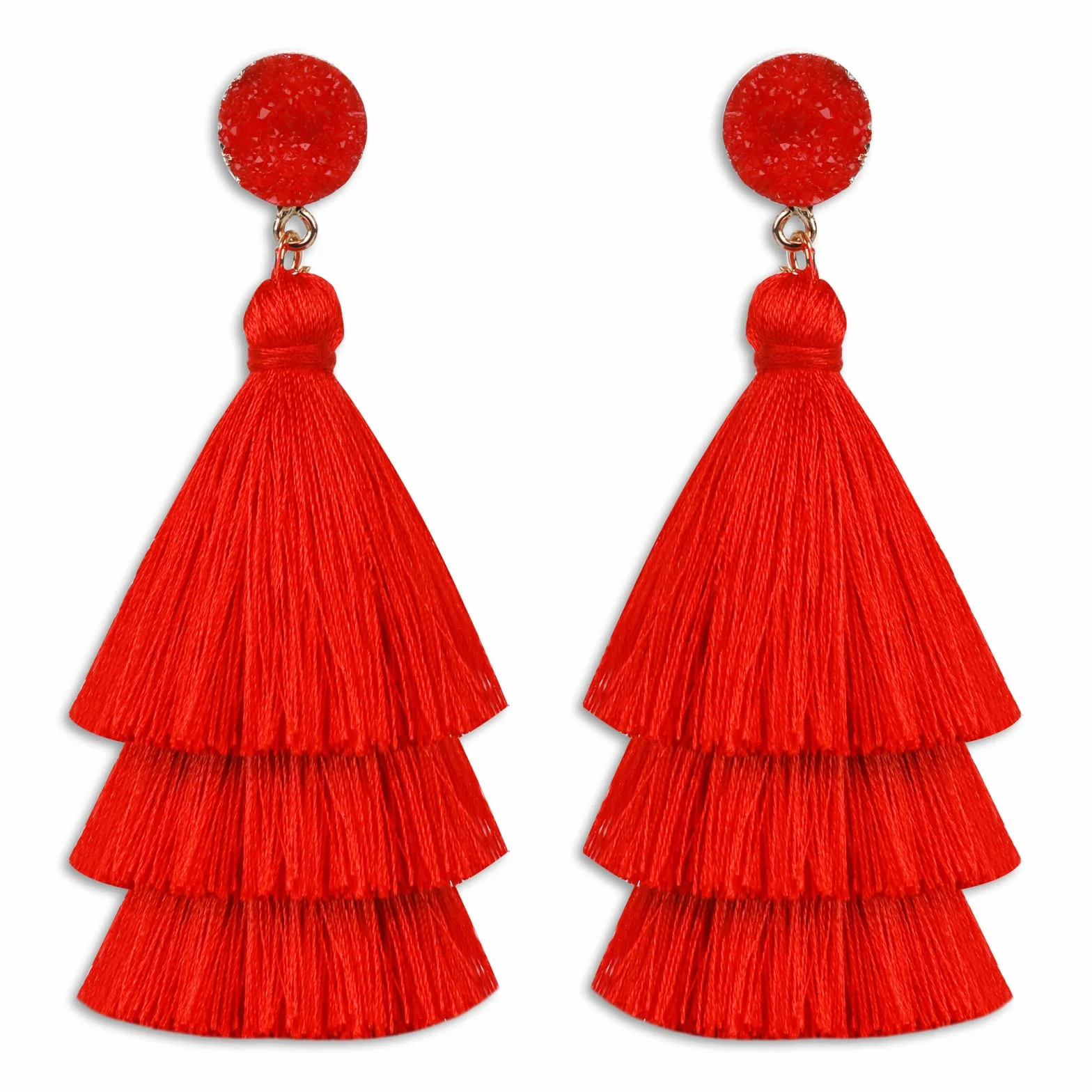 Pendientes Bohemios Borla Capas Colgantes Boho Hilo Rojo Mujer