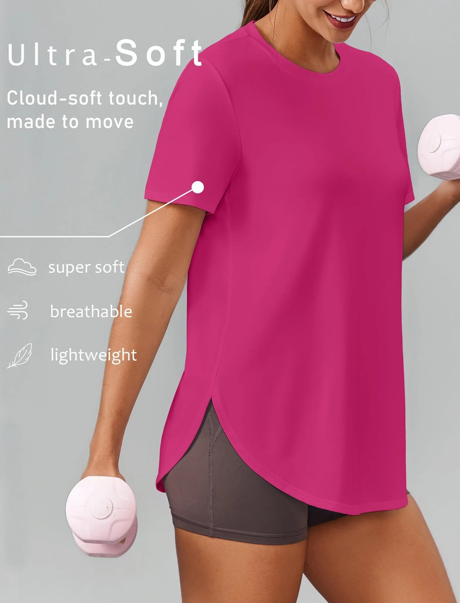 PINSPARK Camiseta deportiva de manga corta cuello redondo mujer funcional senderismo correr