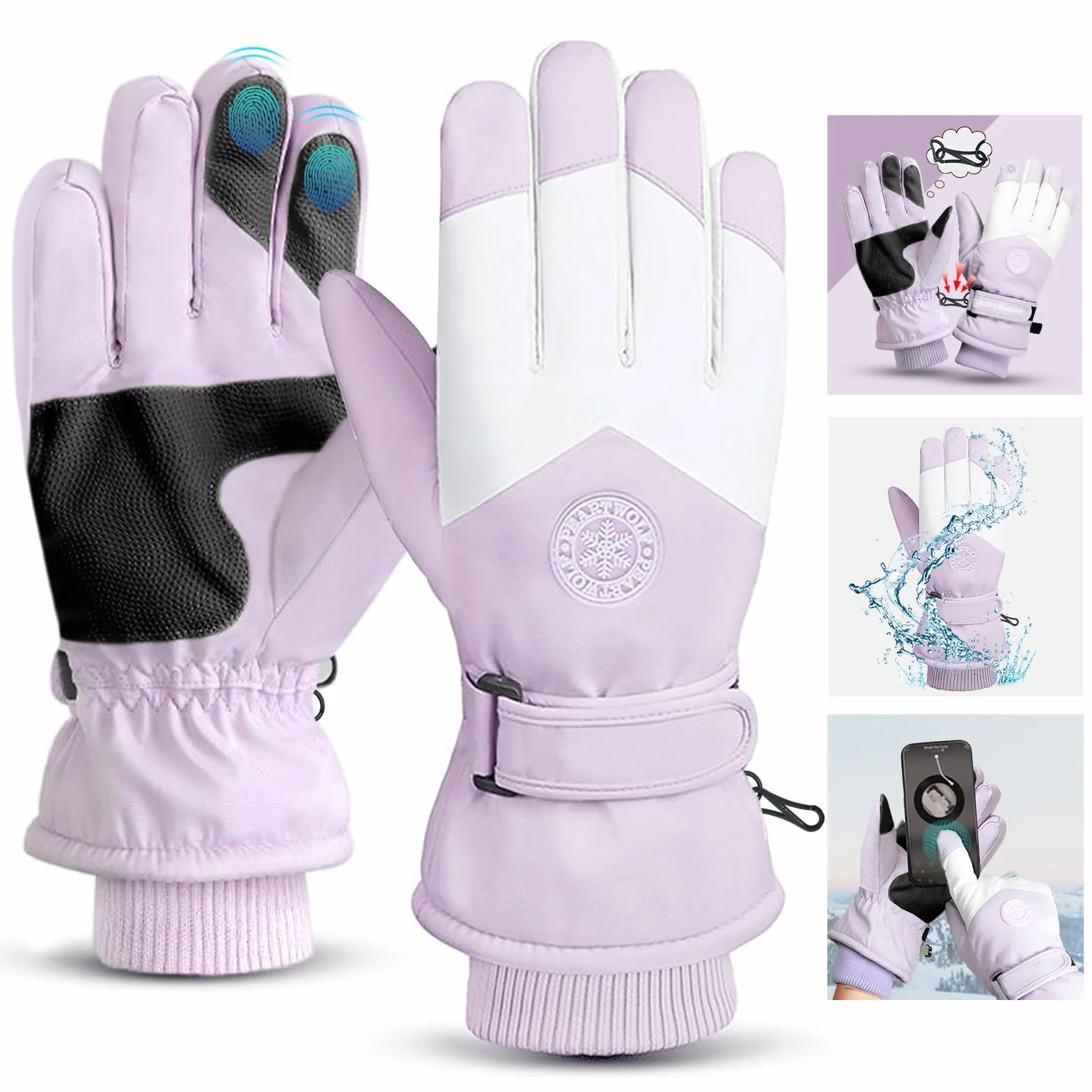GEEKEO Guantes Térmicos Impermeables Antideslizantes a Prueba de Viento con Pantalla Táctil para Esquí y Nieve